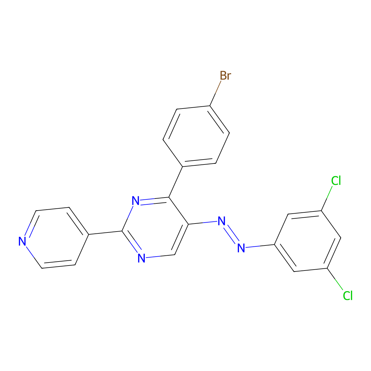 4-(4-Bromophenyl)-5-[2-(3,5-dichlorophenyl)diazenyl]-2-(4-pyridinyl)pyrimidine molecular structure, CAS 338962-10-0