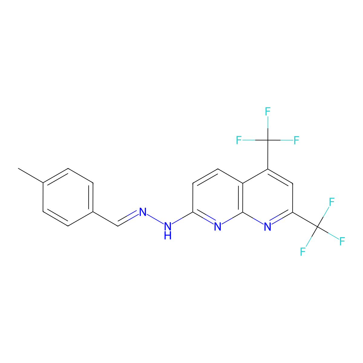 N-[(4-methylphenyl)methylideneamino]-5,7-bis(trifluoromethyl)-1,8-naphthyridin-2-amine molecular structure, CAS 338962-11-1