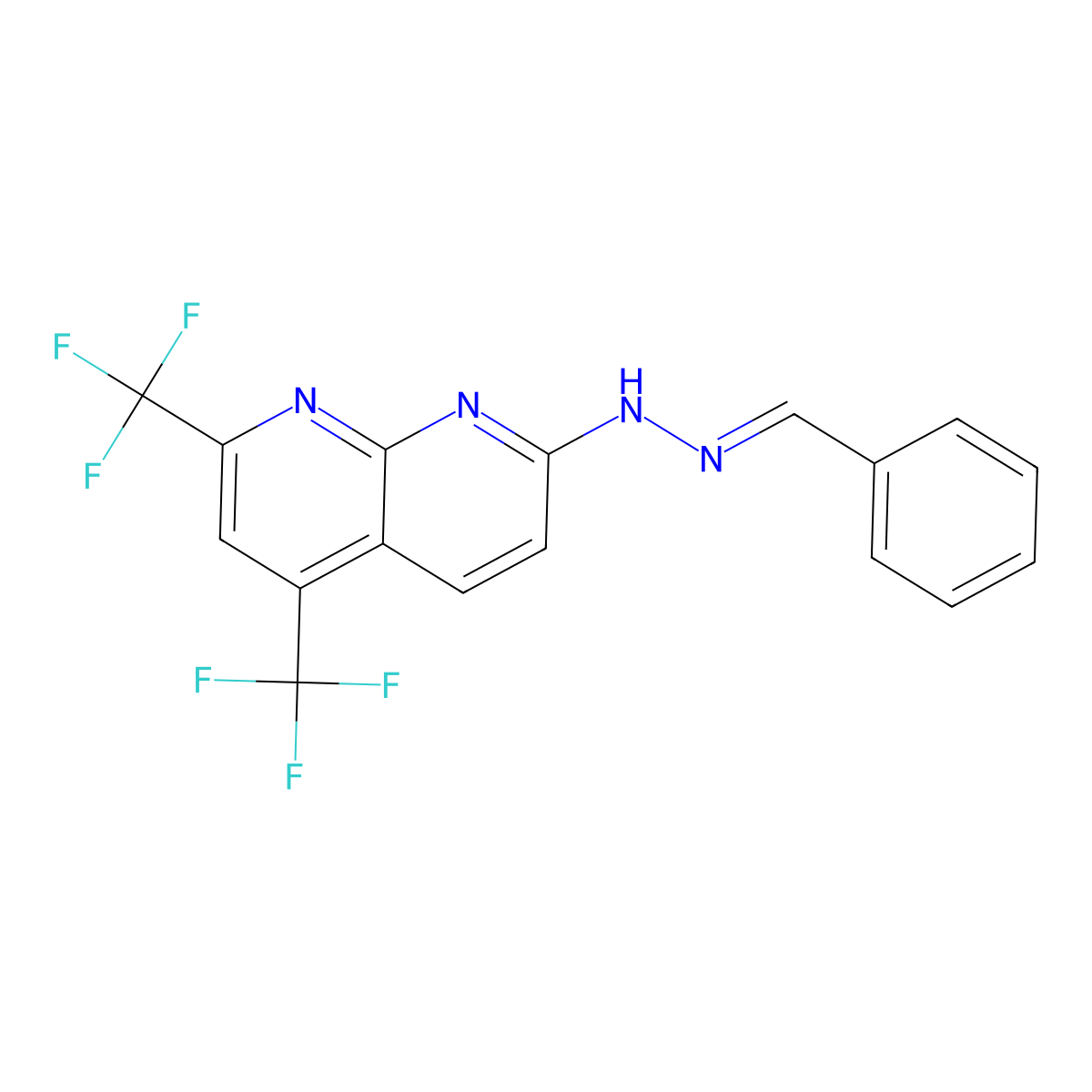 benzenecarbaldehyde N-[5,7-bis(trifluoromethyl)[1,8]naphthyridin-2-yl]hydrazone molecular structure, CAS 338962-12-2