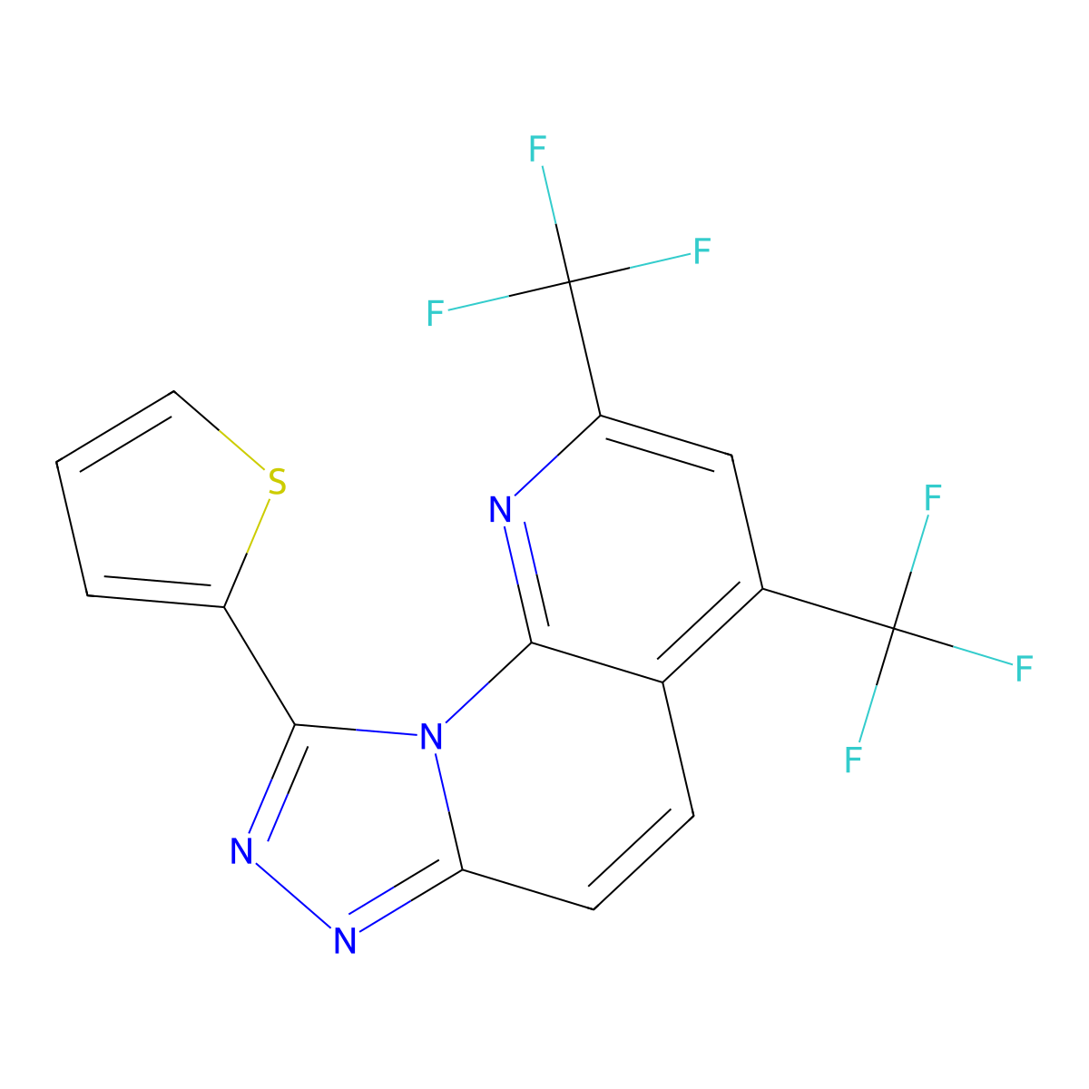 9-(2-Thienyl)-2,4-bis(trifluoromethyl)[1,2,4]triazolo[4,3-a][1,8]naphthyridine molecular structure, CAS 338962-24-6