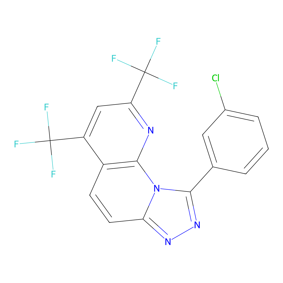 9-(3-Chlorophenyl)-2,4-bis(trifluoromethyl)[1,2,4]triazolo[4,3-a][1,8]naphthyridine molecular structure, CAS 338962-26-8