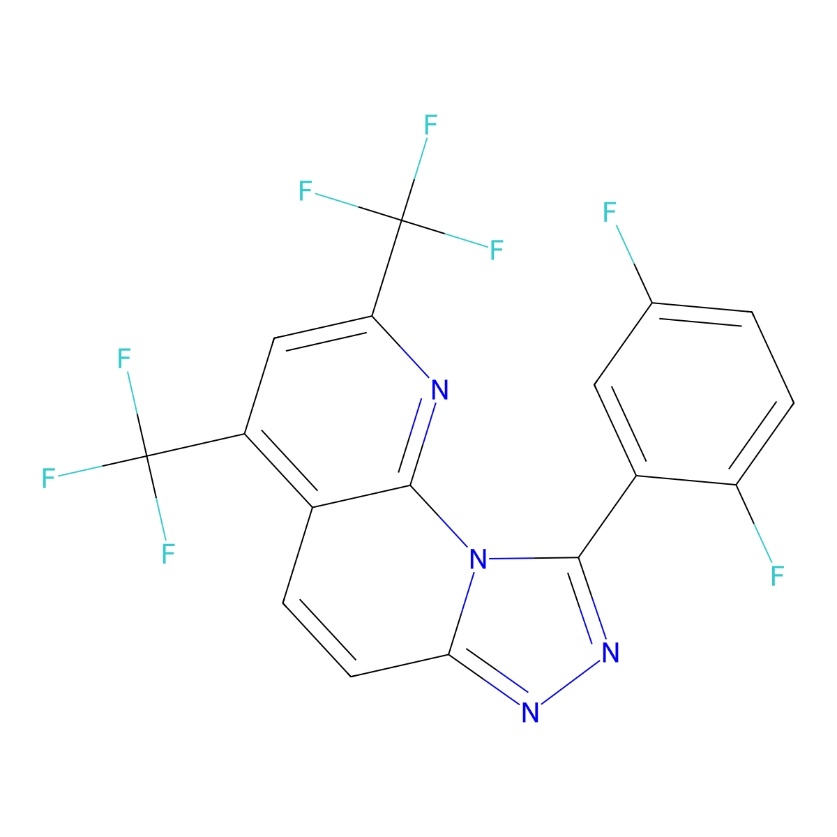 9-(2,5-Difluorophenyl)-2,4-bis(trifluoromethyl)[1,2,4]triazolo[4,3-a][1,8]naphthyridine molecular structure, CAS 338962-28-0