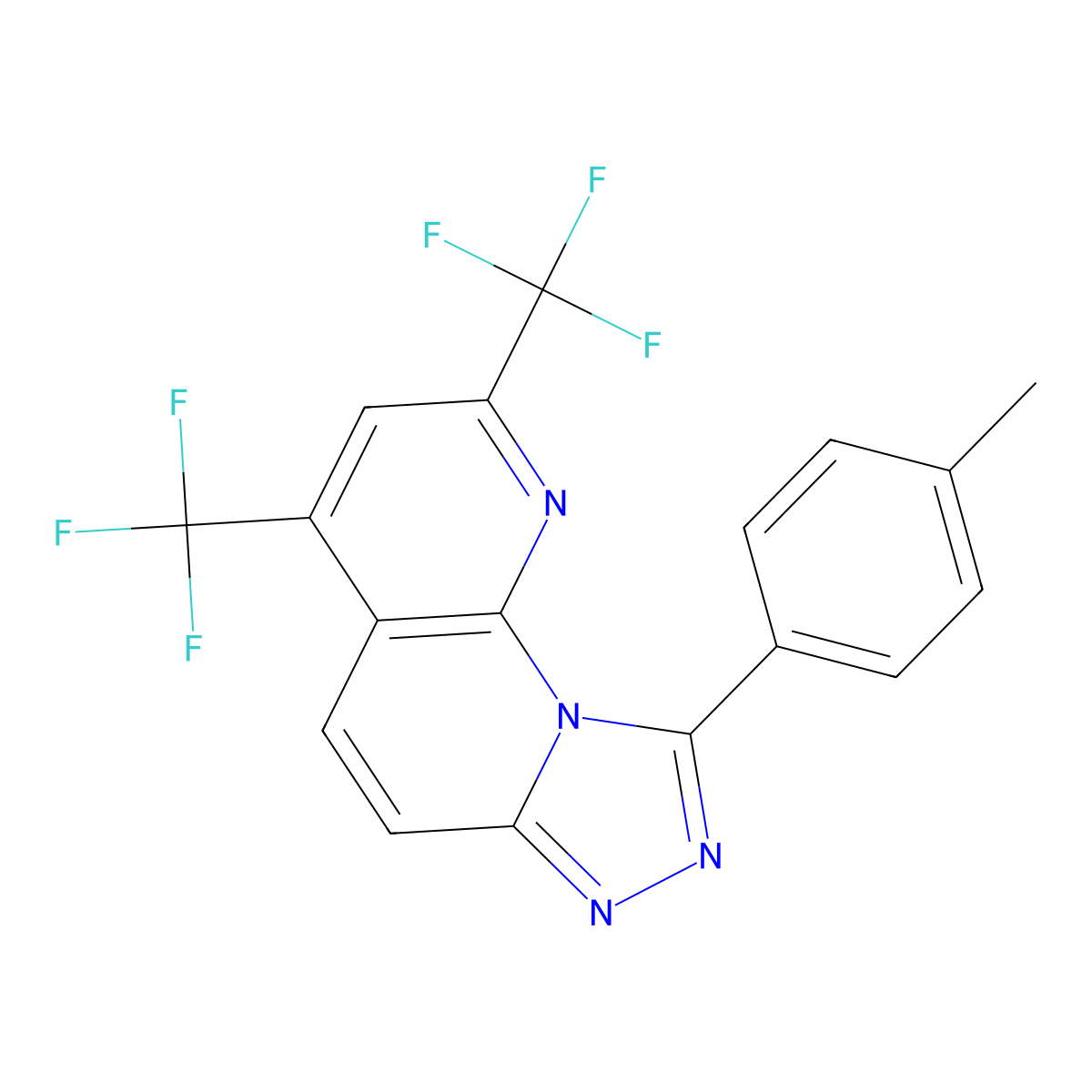 9-(4-Methylphenyl)-2,4-bis(trifluoromethyl)[1,2,4]triazolo[4,3-a][1,8]naphthyridine molecular structure, CAS 338962-35-9