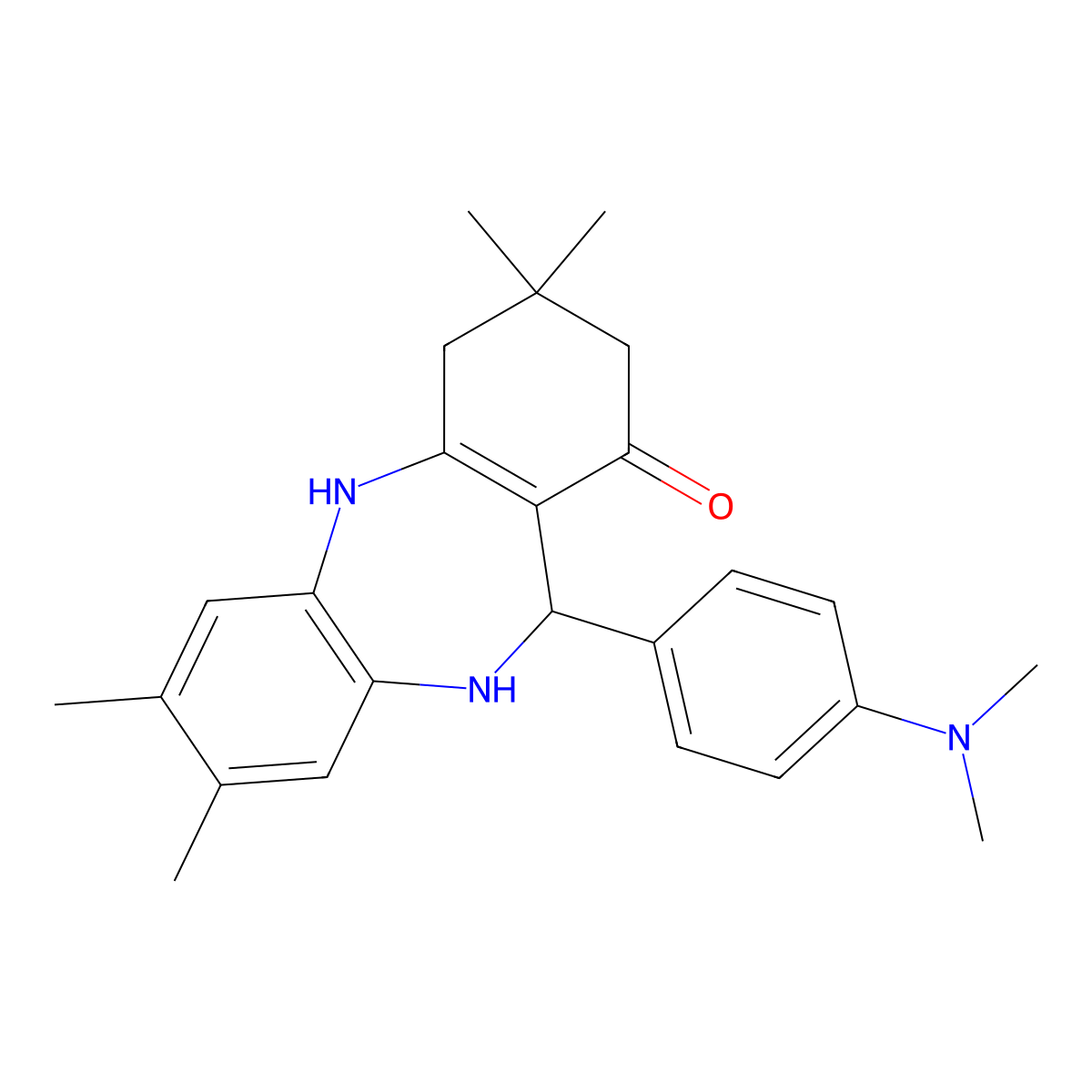 11-[4-(dimethylamino)phenyl]-3,3,7,8-tetramethyl-2,3,4,5,10,11-hexahydro-1H-dibenzo[b,e][1,4]diazepin-1-one molecular structure, CAS 338962-61-1