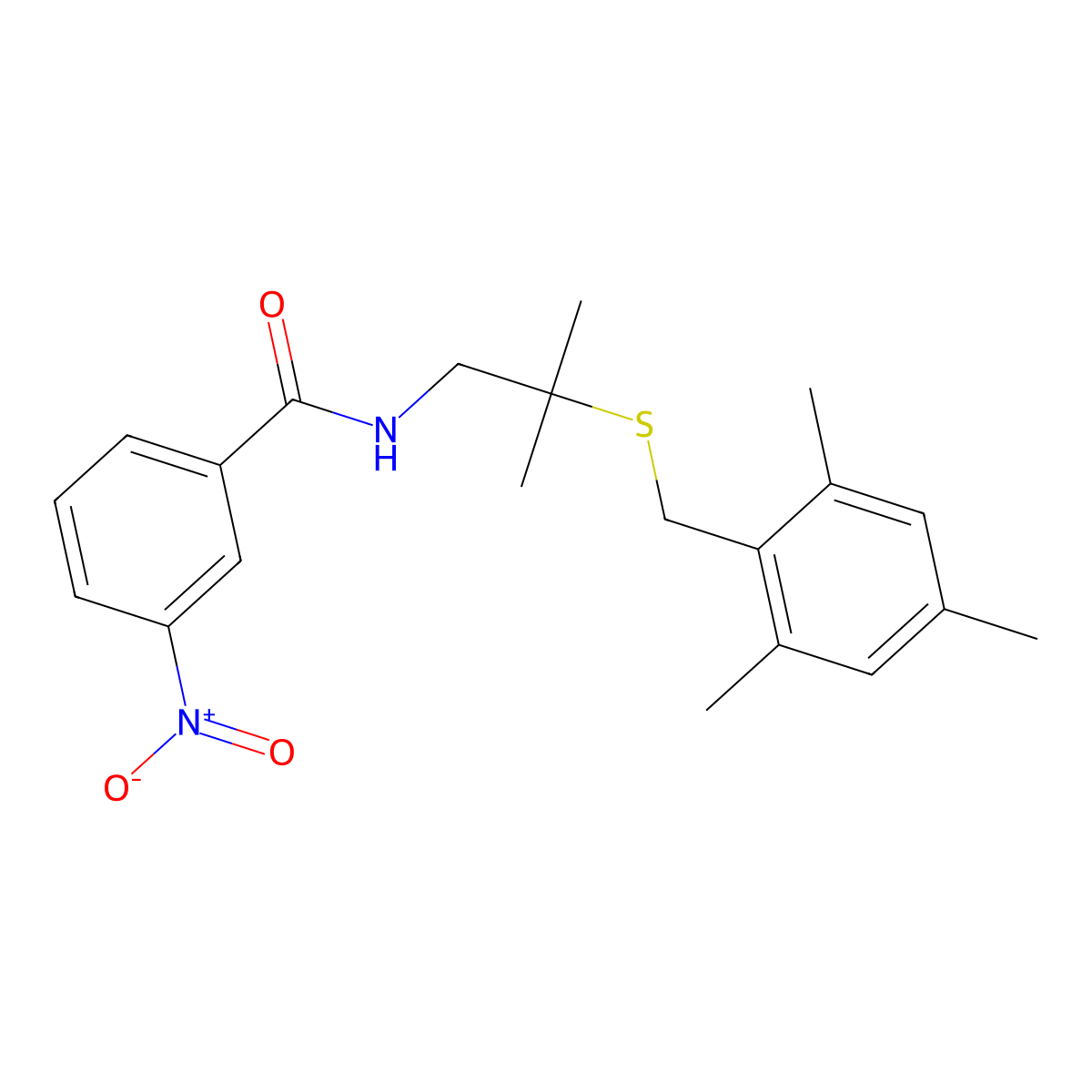 N-{2-[(mesitylmethyl)sulfanyl]-2-methylpropyl}-3-nitrobenzenecarboxamide molecular structure, CAS 338962-62-2