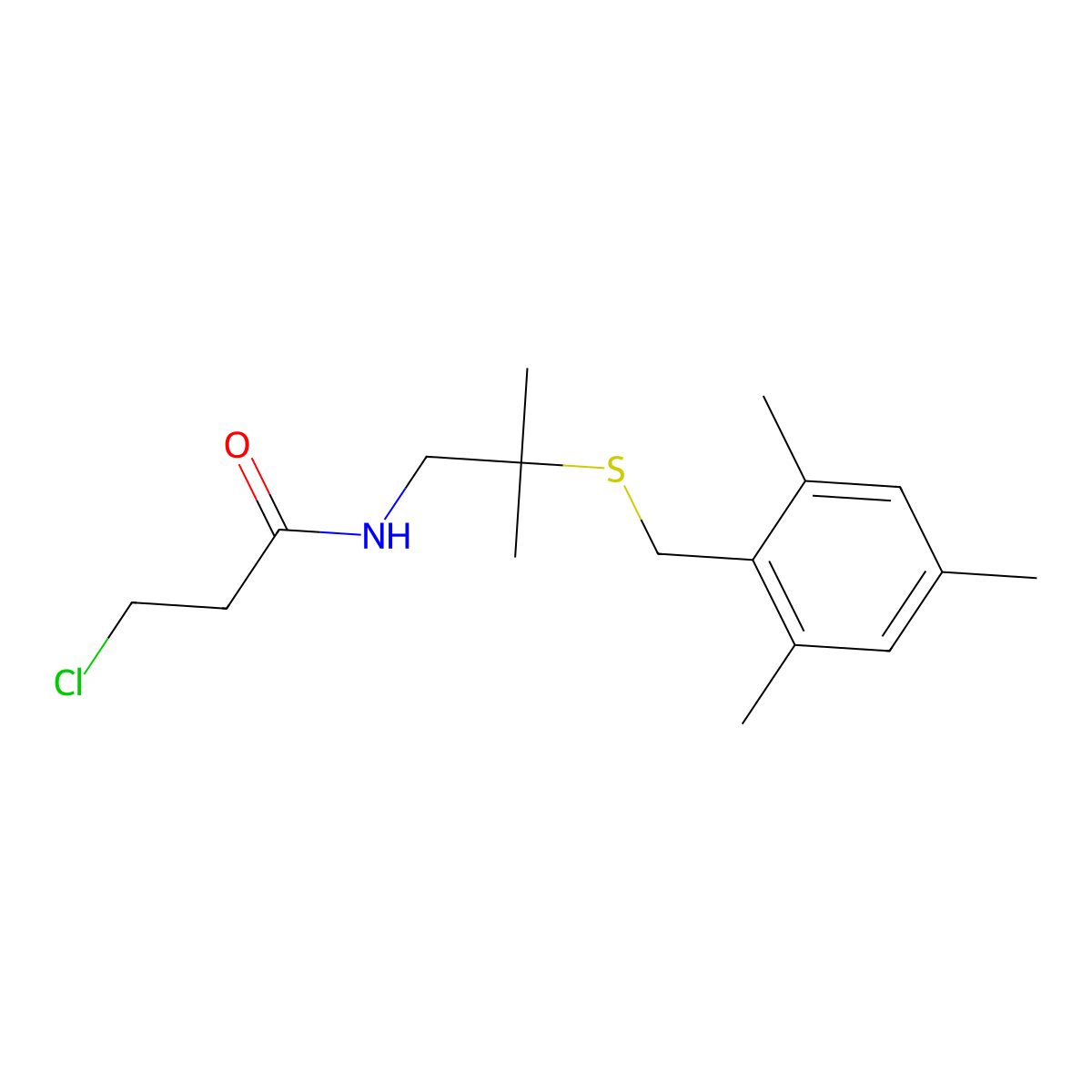 3-chloro-N-{2-[(mesitylmethyl)sulfanyl]-2-methylpropyl}propanamide molecular structure, CAS 338962-63-3