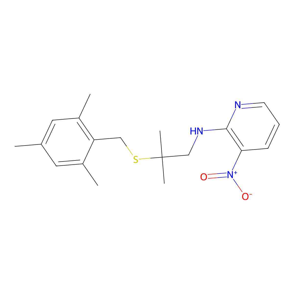 N-{2-[(mesitylmethyl)sulfanyl]-2-methylpropyl}-3-nitro-2-pyridinamine molecular structure, CAS 338962-64-4