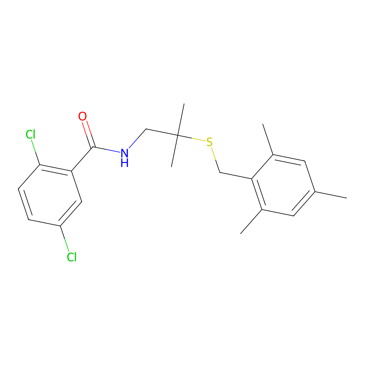 2,5-dichloro-N-{2-[(mesitylmethyl)sulfanyl]-2-methylpropyl}benzenecarboxamide molecular structure, CAS 338962-65-5
