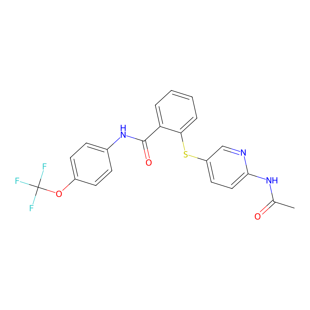 2-(6-acetamidopyridin-3-yl)sulfanyl-N-[4-(trifluoromethoxy)phenyl]benzamide molecular structure, CAS 338962-78-0