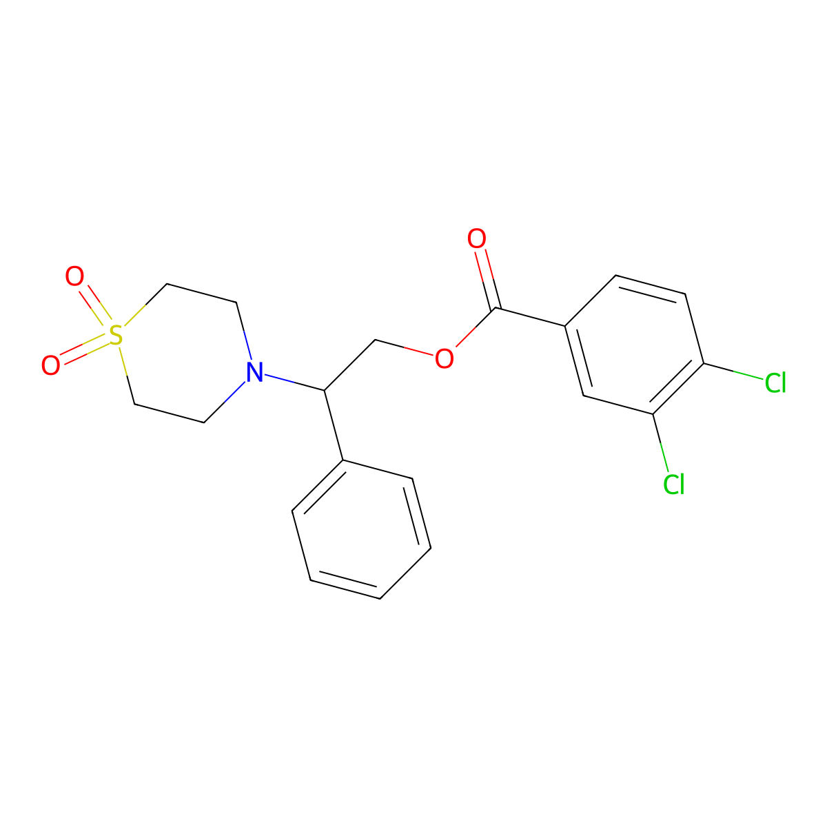 2-(1,1-Dioxo-1lambda~6~,4-thiazinan-4-yl)-2-phenylethyl 3,4-dichlorobenzenecarboxylate molecular structure, CAS 338962-92-8