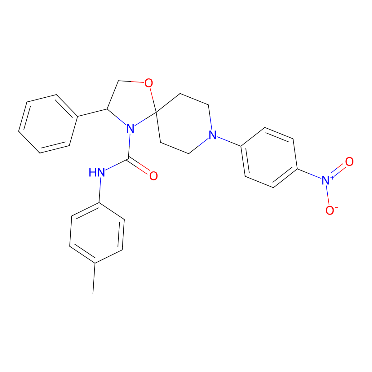 N-(4-methylphenyl)-8-(4-nitrophenyl)-3-phenyl-1-oxa-4,8-diazaspiro[4.5]decane-4-carboxamide molecular structure, CAS 338963-10-3