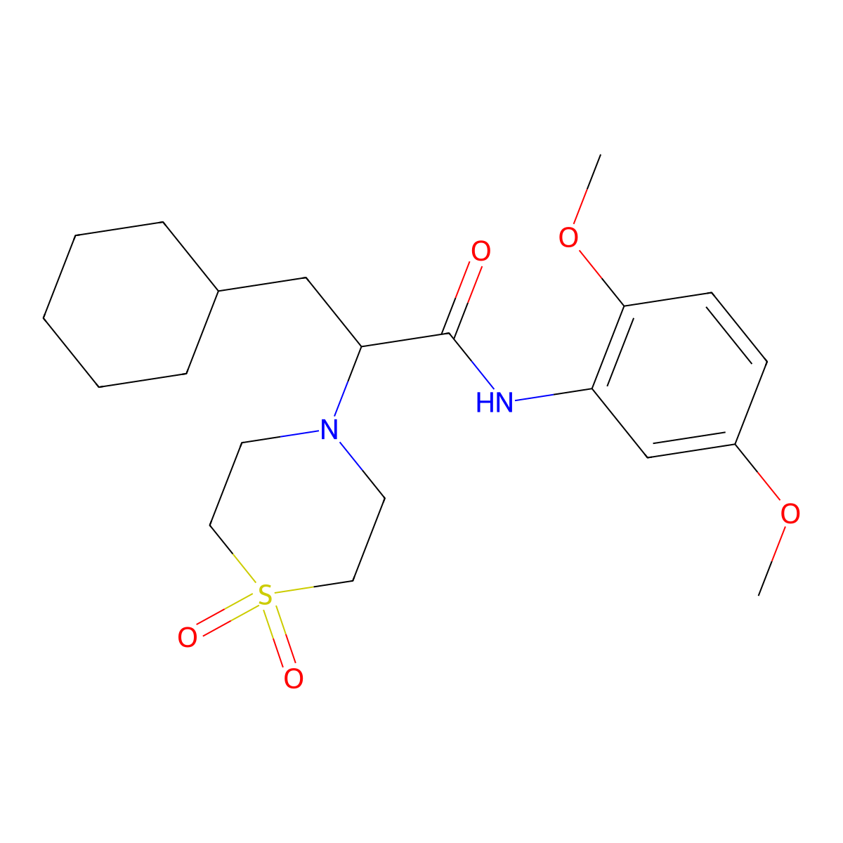 3-cyclohexyl-N-(2,5-dimethoxyphenyl)-2-(1,1-dioxo-1,4-thiazinan-4-yl)propanamide molecular structure, CAS 338963-11-4