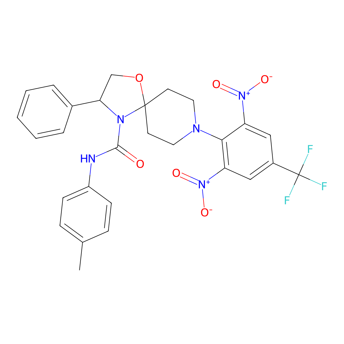 8-[2,6-dinitro-4-(trifluoromethyl)phenyl]-N-(4-methylphenyl)-3-phenyl-1-oxa-4,8-diazaspiro[4.5]decane-4-carboxamide molecular structure, CAS 338963-12-5