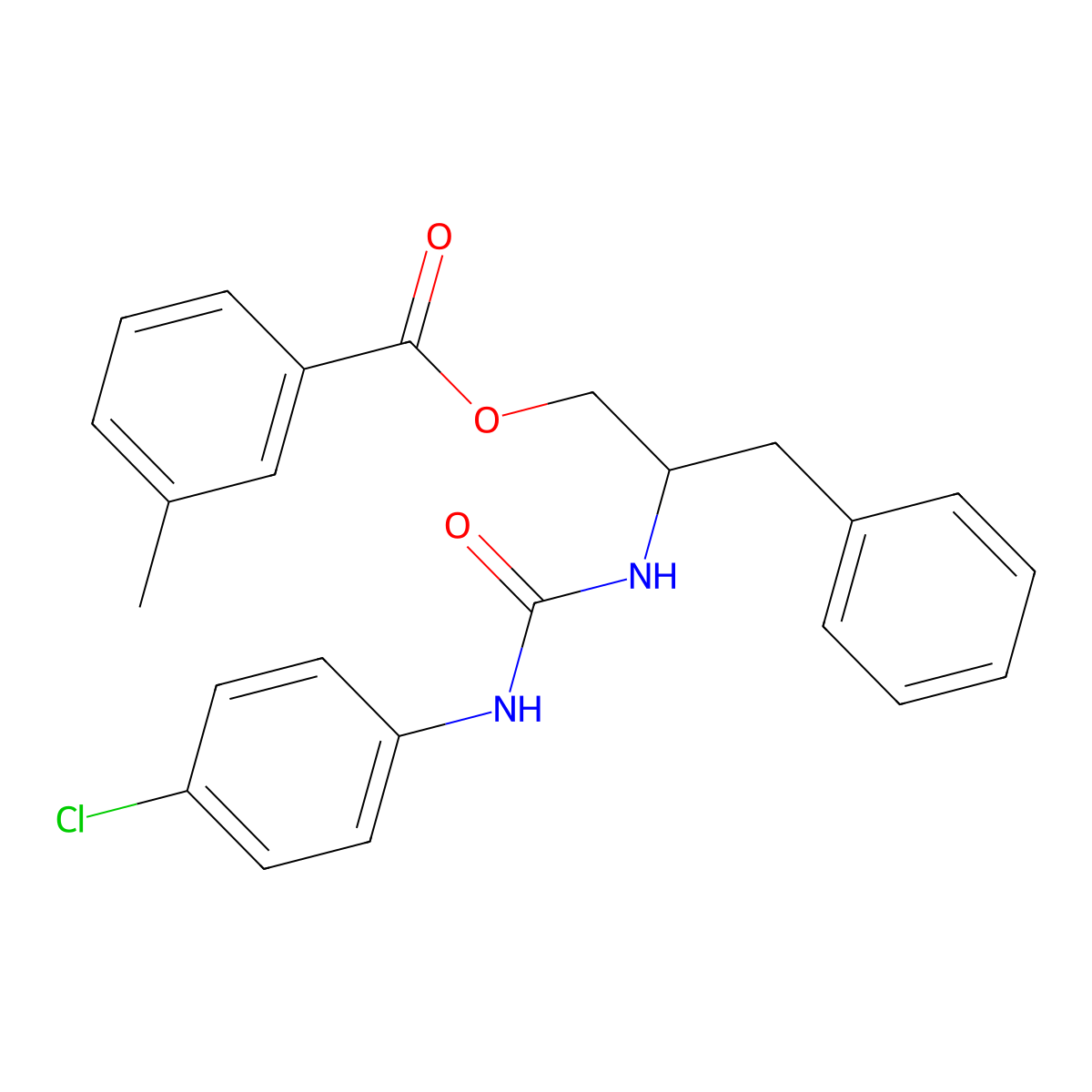 2-{[(4-Chloroanilino)carbonyl]amino}-3-phenylpropyl 3-methylbenzenecarboxylate molecular structure, CAS 338963-27-2