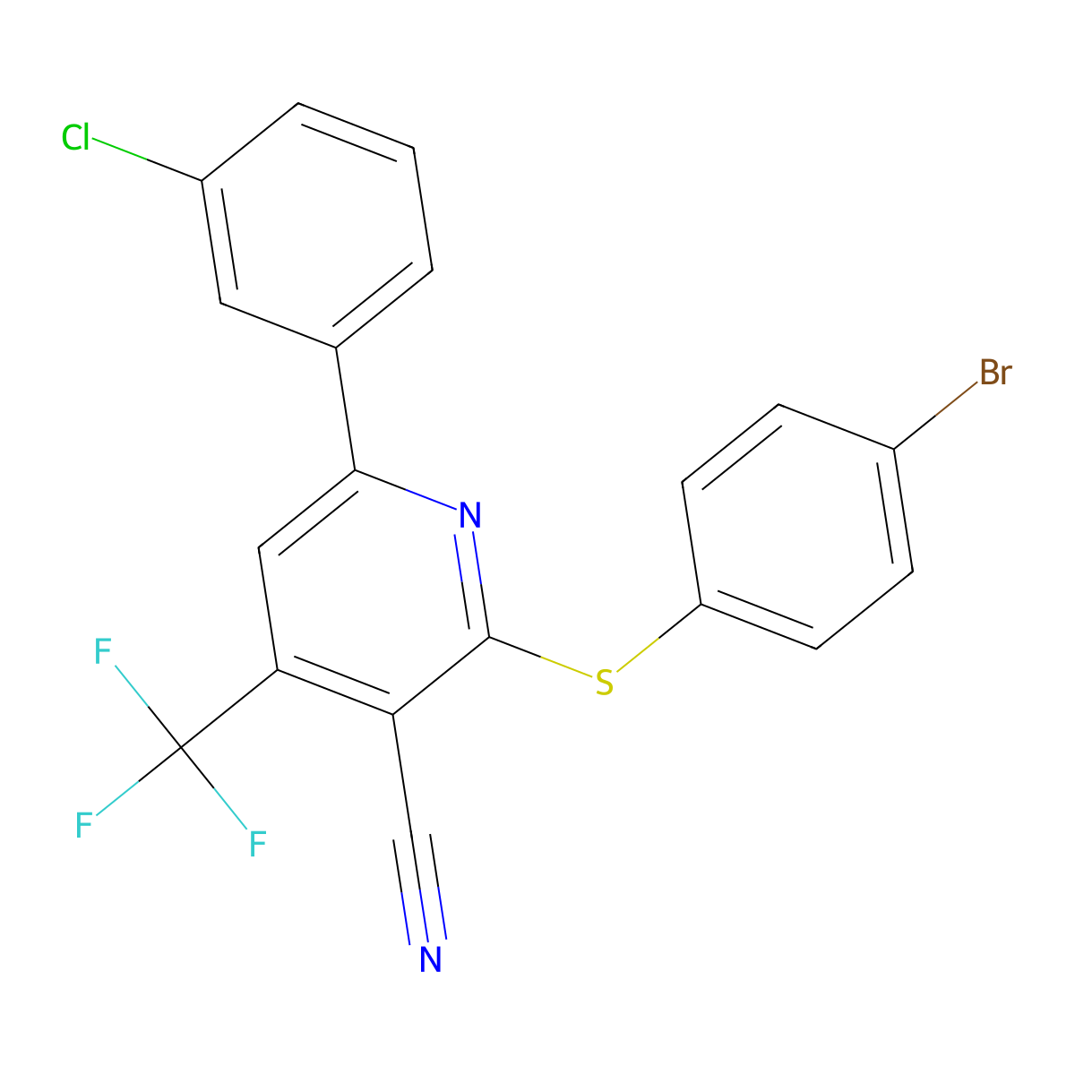 2-[(4-Bromophenyl)sulfanyl]-6-(3-chlorophenyl)-4-(trifluoromethyl)nicotinonitrile molecular structure, CAS 338963-35-2