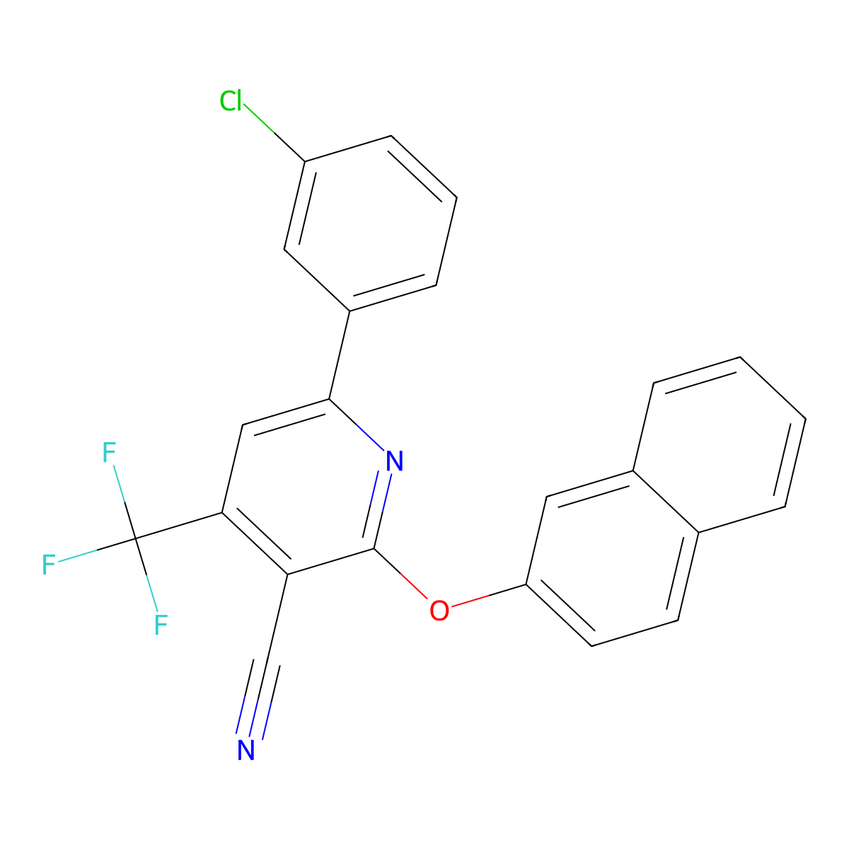 6-(3-Chlorophenyl)-2-(2-naphthyloxy)-4-(trifluoromethyl)nicotinonitrile molecular structure, CAS 338963-36-3