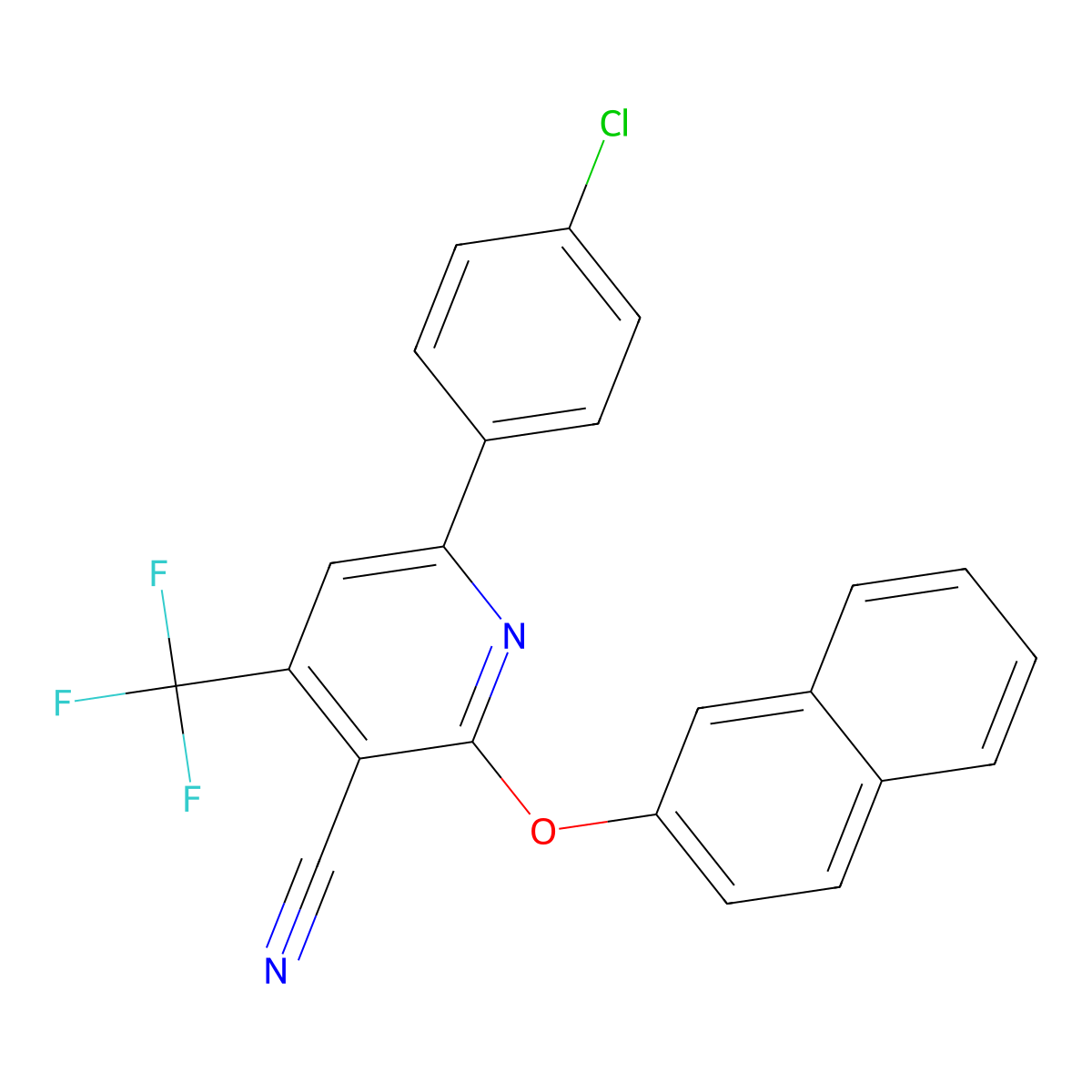 6-(4-Chlorophenyl)-2-(2-naphthyloxy)-4-(trifluoromethyl)nicotinonitrile molecular structure, CAS 338963-46-5