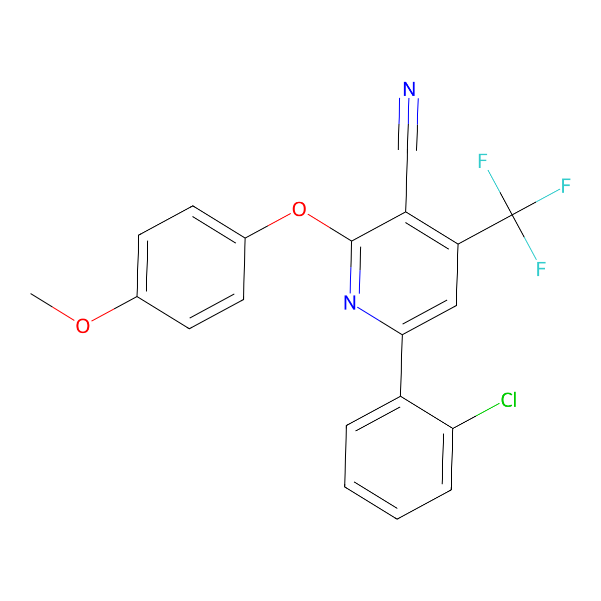 6-(2-Chlorophenyl)-2-(4-methoxyphenoxy)-4-(trifluoromethyl)pyridine-3-carbonitrile molecular structure, CAS 338963-49-8