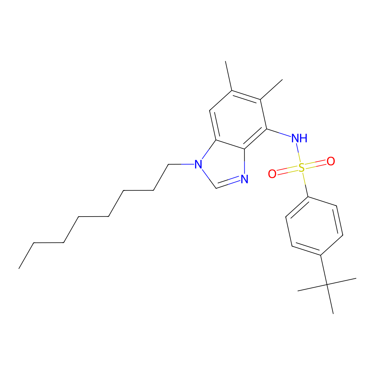 4-(tert-butyl)-N-(5,6-dimethyl-1-octyl-1H-1,3-benzimidazol-4-yl)benzenesulfonamide molecular structure, CAS 338964-14-0