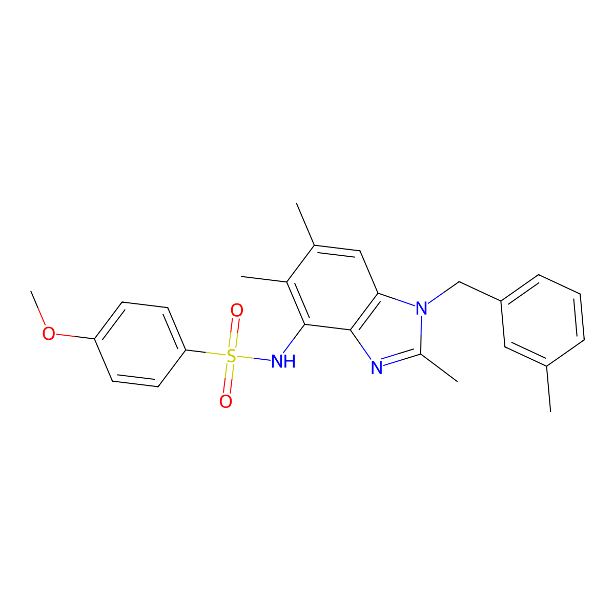 4-methoxy-N-[2,5,6-trimethyl-1-(3-methylbenzyl)-1H-1,3-benzimidazol-4-yl]benzenesulfonamide molecular structure, CAS 338964-16-2