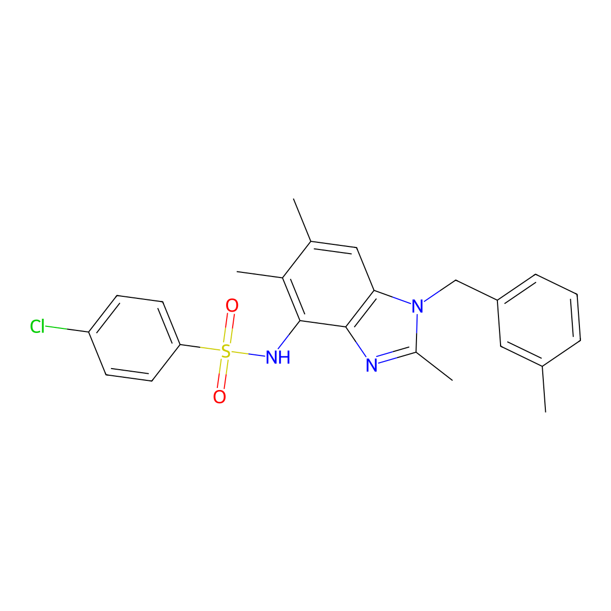 4-chloro-N-[2,5,6-trimethyl-1-(3-methylbenzyl)-1H-1,3-benzimidazol-4-yl]benzenesulfonamide molecular structure, CAS 338964-20-8