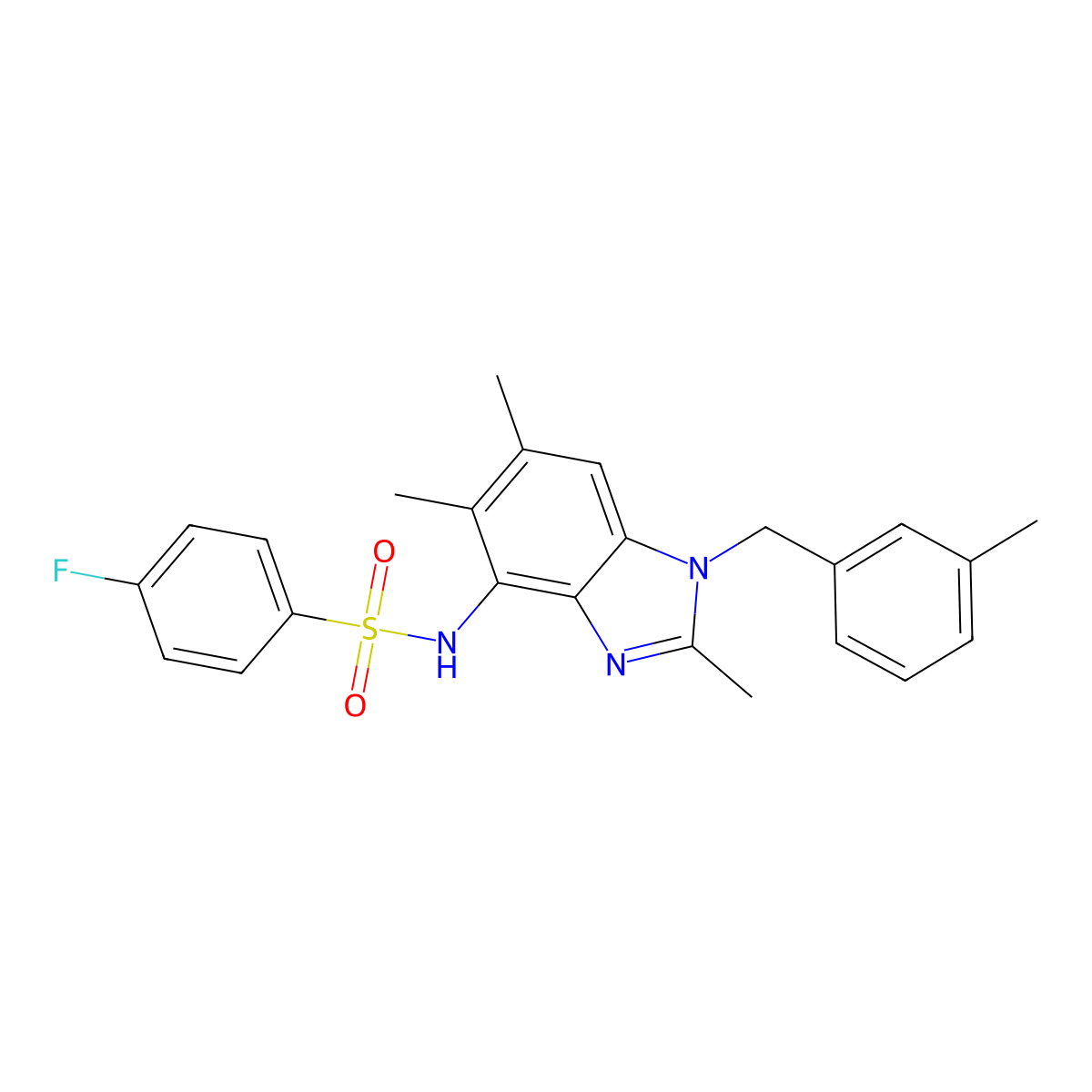 4-fluoro-N-[2,5,6-trimethyl-1-(3-methylbenzyl)-1H-1,3-benzimidazol-4-yl]benzenesulfonamide molecular structure, CAS 338964-21-9