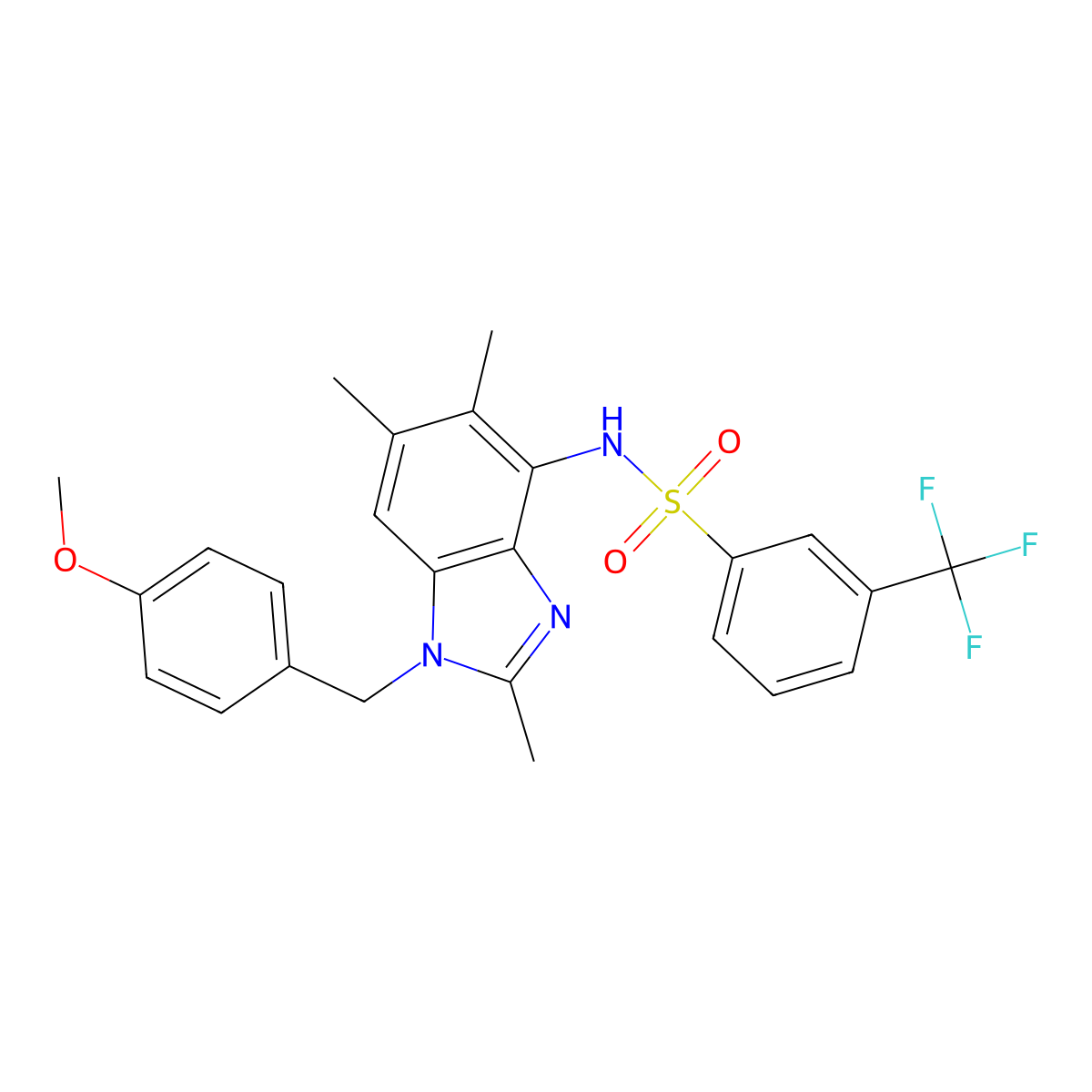 N-[1-(4-methoxybenzyl)-2,5,6-trimethyl-1H-1,3-benzimidazol-4-yl]-3-(trifluoromethyl)benzenesulfonamide molecular structure, CAS 338964-24-2