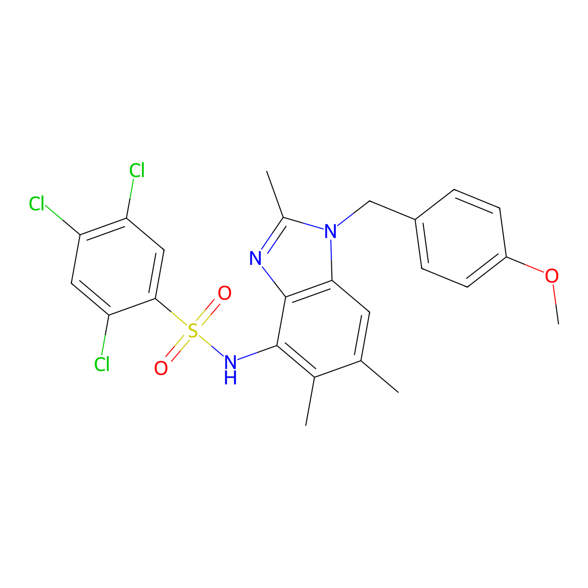 2,4,5-trichloro-N-[1-(4-methoxybenzyl)-2,5,6-trimethyl-1H-1,3-benzimidazol-4-yl]benzenesulfonamide molecular structure, CAS 338964-25-3