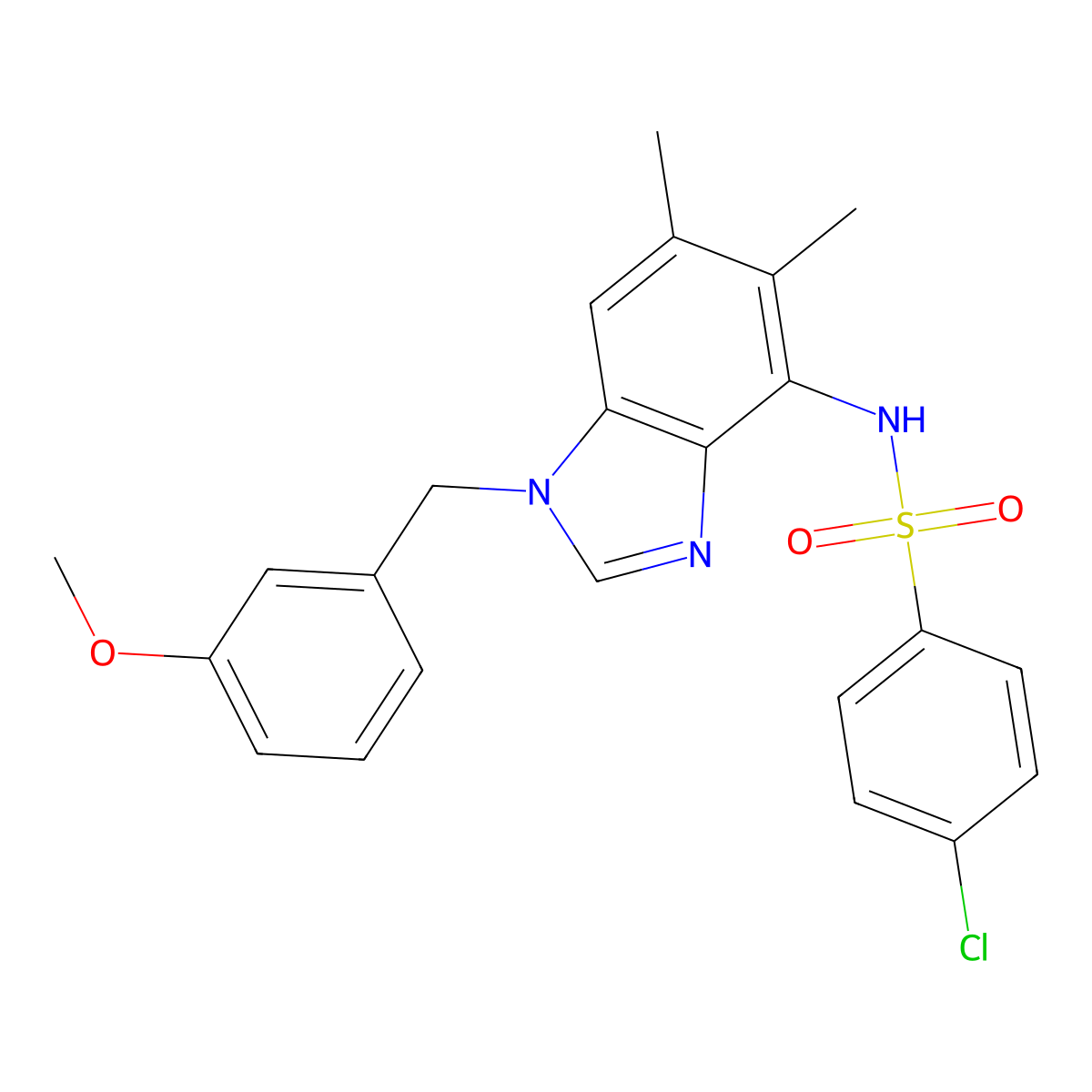 4-chloro-N-[1-(3-methoxybenzyl)-5,6-dimethyl-1H-1,3-benzimidazol-4-yl]benzenesulfonamide molecular structure, CAS 338964-26-4