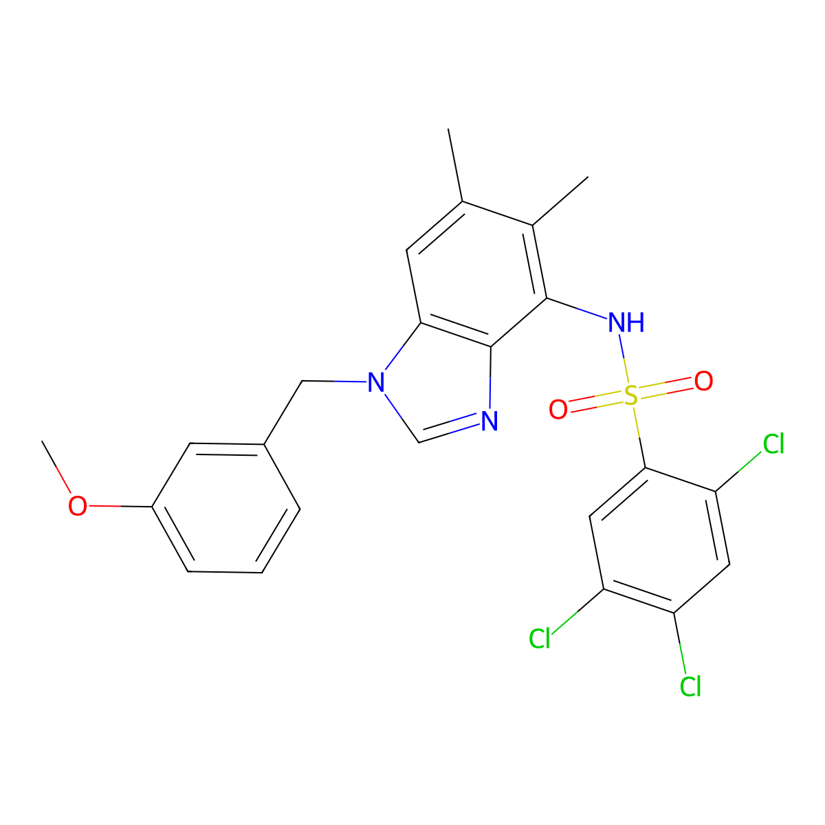 2,4,5-trichloro-N-[1-(3-methoxybenzyl)-5,6-dimethyl-1H-1,3-benzimidazol-4-yl]benzenesulfonamide molecular structure, CAS 338964-31-1