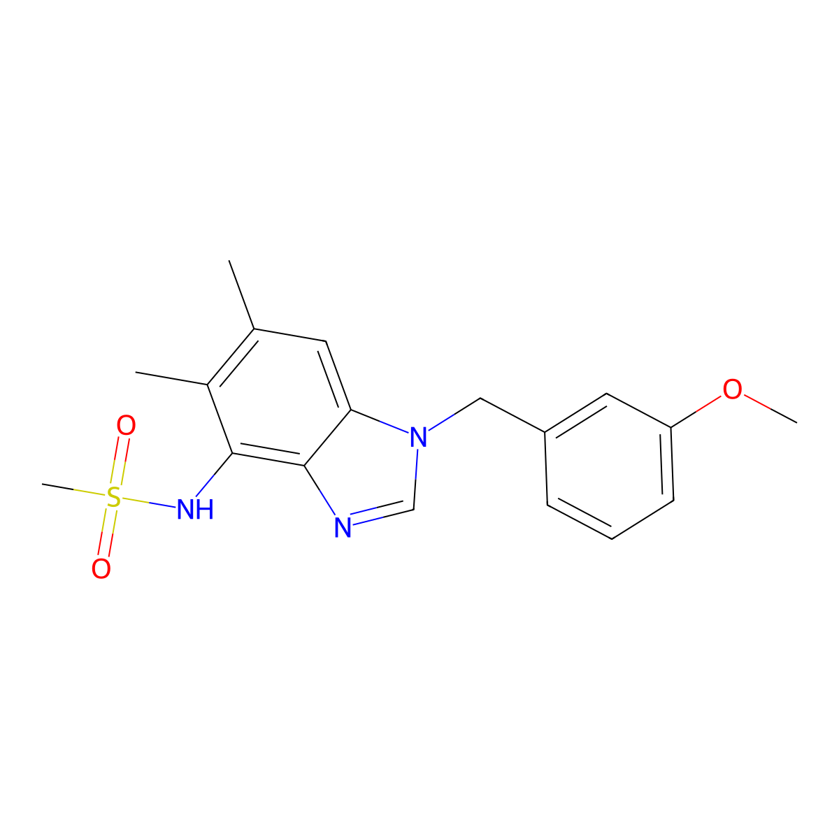 N-[1-(3-methoxybenzyl)-5,6-dimethyl-1H-1,3-benzimidazol-4-yl]methanesulfonamide molecular structure, CAS 338964-32-2