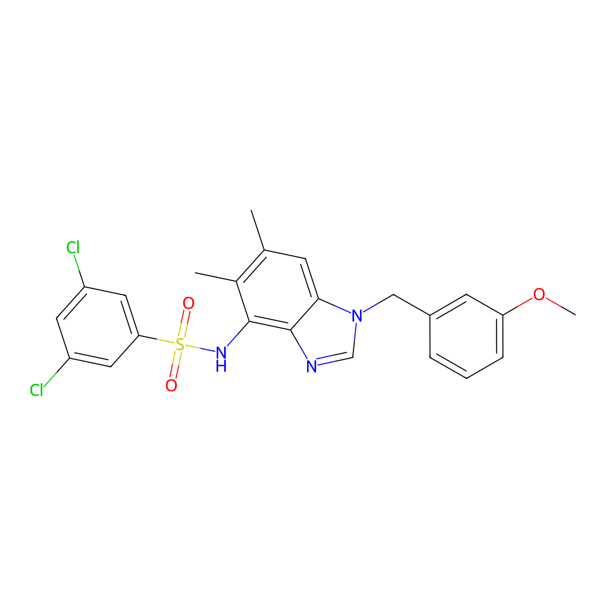 3,5-dichloro-N-[1-(3-methoxybenzyl)-5,6-dimethyl-1H-1,3-benzimidazol-4-yl]benzenesulfonamide molecular structure, CAS 338964-33-3