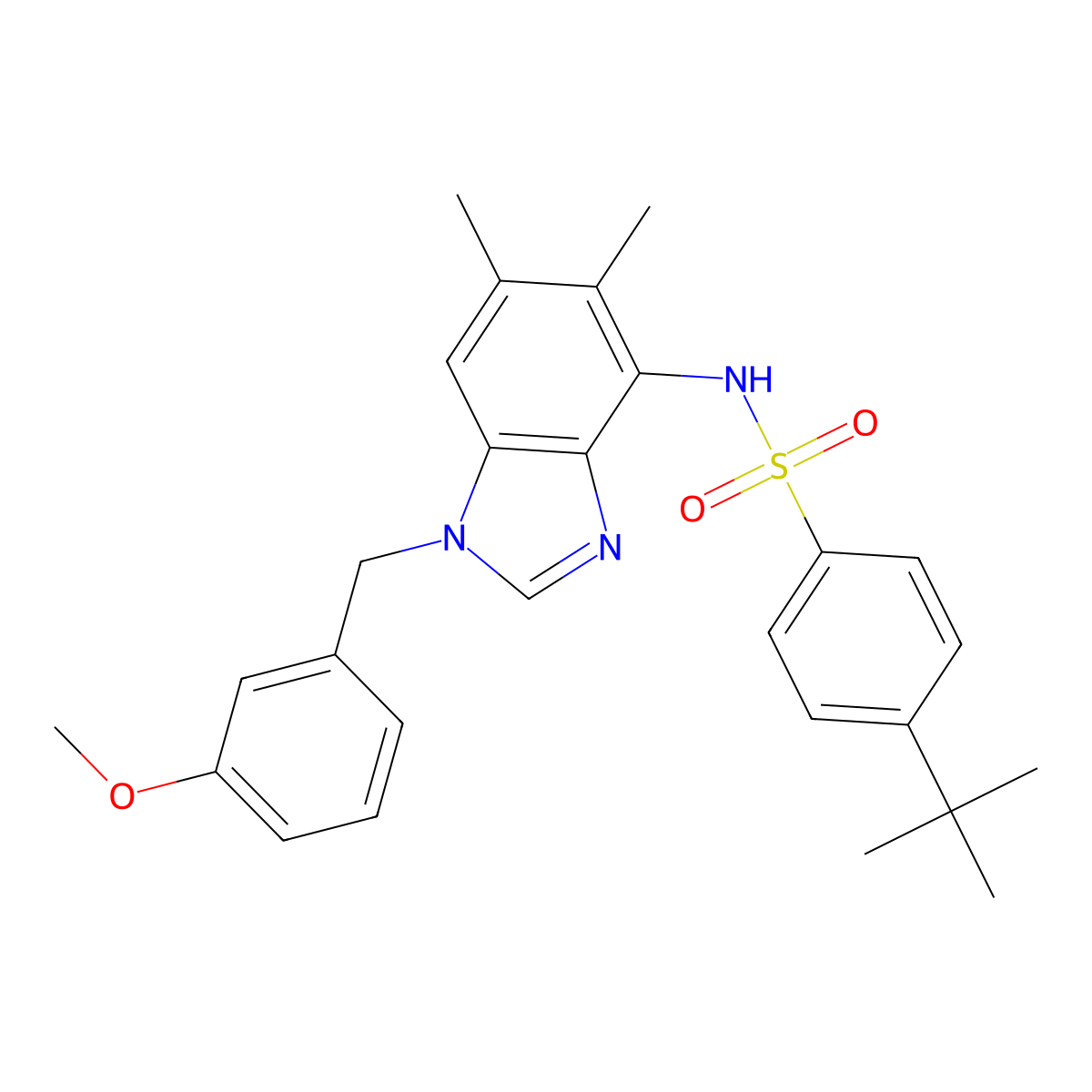 4-(tert-butyl)-N-[1-(3-methoxybenzyl)-5,6-dimethyl-1H-1,3-benzimidazol-4-yl]benzenesulfonamide molecular structure, CAS 338964-34-4