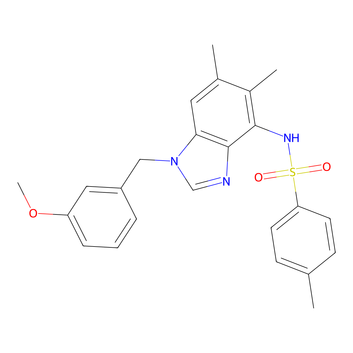 N-[1-(3-methoxybenzyl)-5,6-dimethyl-1H-1,3-benzimidazol-4-yl]-4-methylbenzenesulfonamide molecular structure, CAS 338964-37-7