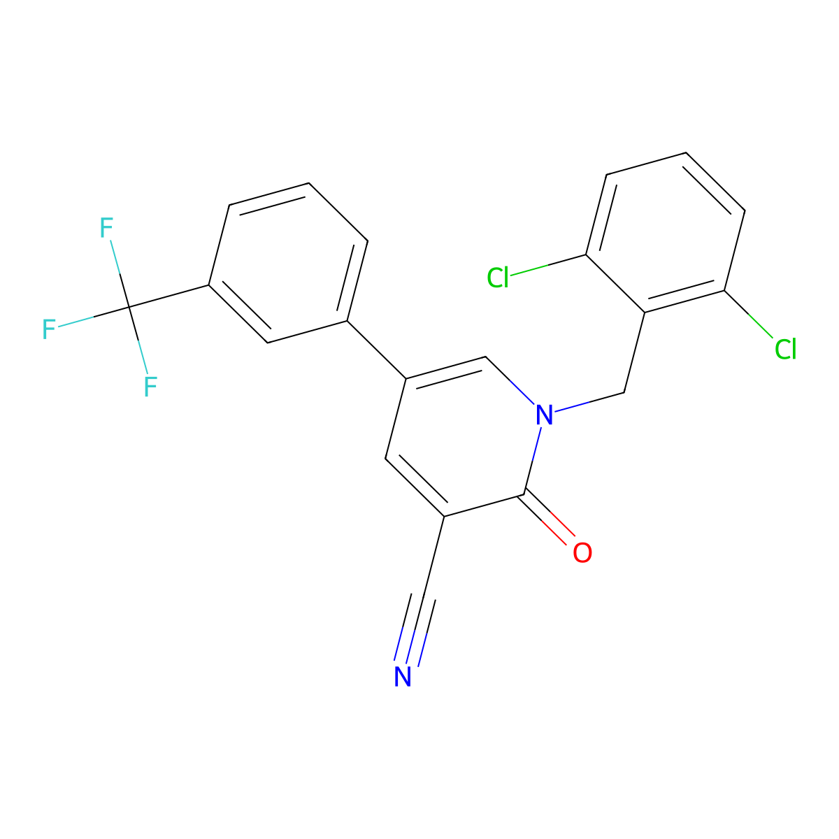 1-(2,6-Dichlorobenzyl)-2-oxo-5-[3-(trifluoromethyl)phenyl]-1,2-dihydro-3-pyridinecarbonitrile molecular structure, CAS 338964-40-2
