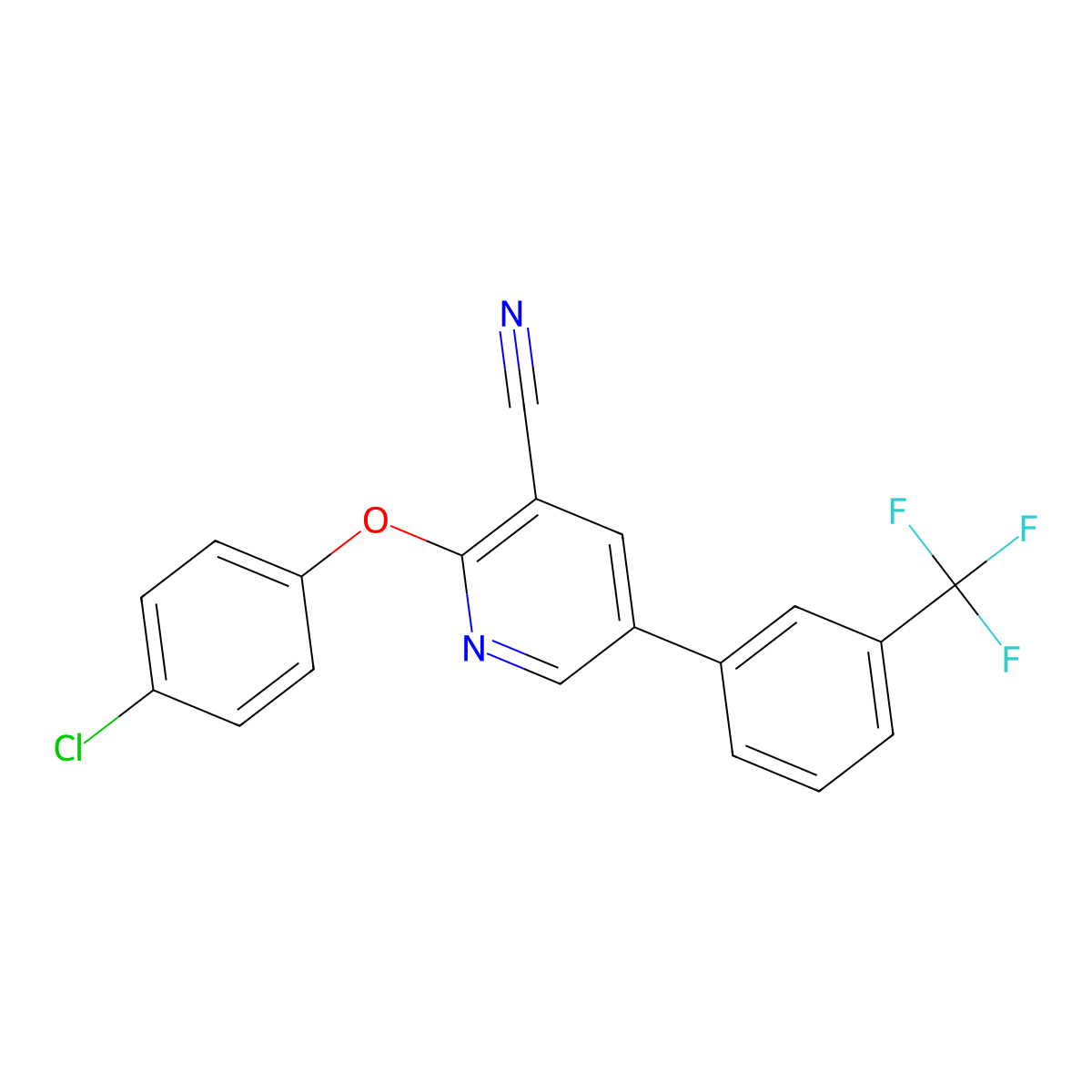 2-(4-Chlorophenoxy)-5-[3-(trifluoromethyl)phenyl]pyridine-3-carbonitrile molecular structure, CAS 338964-55-9
