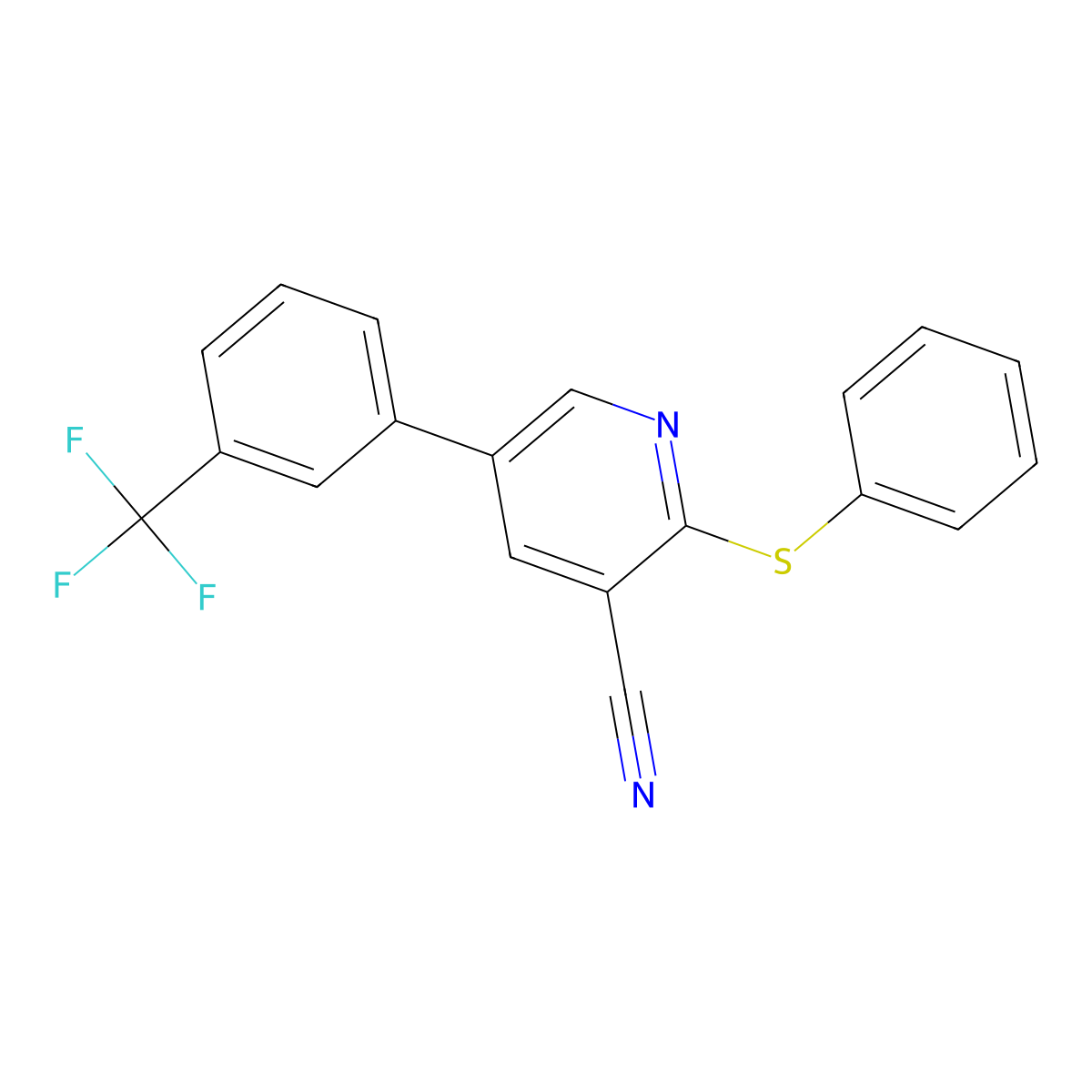2-(Phenylsulfanyl)-5-[3-(trifluoromethyl)phenyl]nicotinonitrile molecular structure, CAS 338964-69-5
