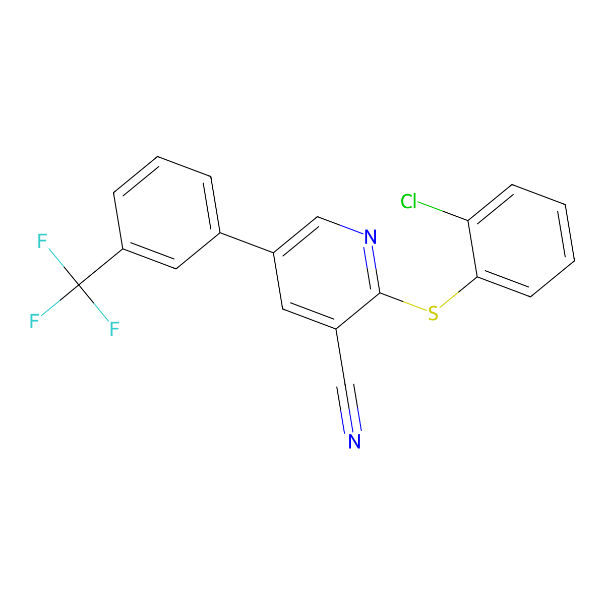 2-[(2-Chlorophenyl)sulfanyl]-5-[3-(trifluoromethyl)phenyl]nicotinonitrile molecular structure, CAS 338964-71-9