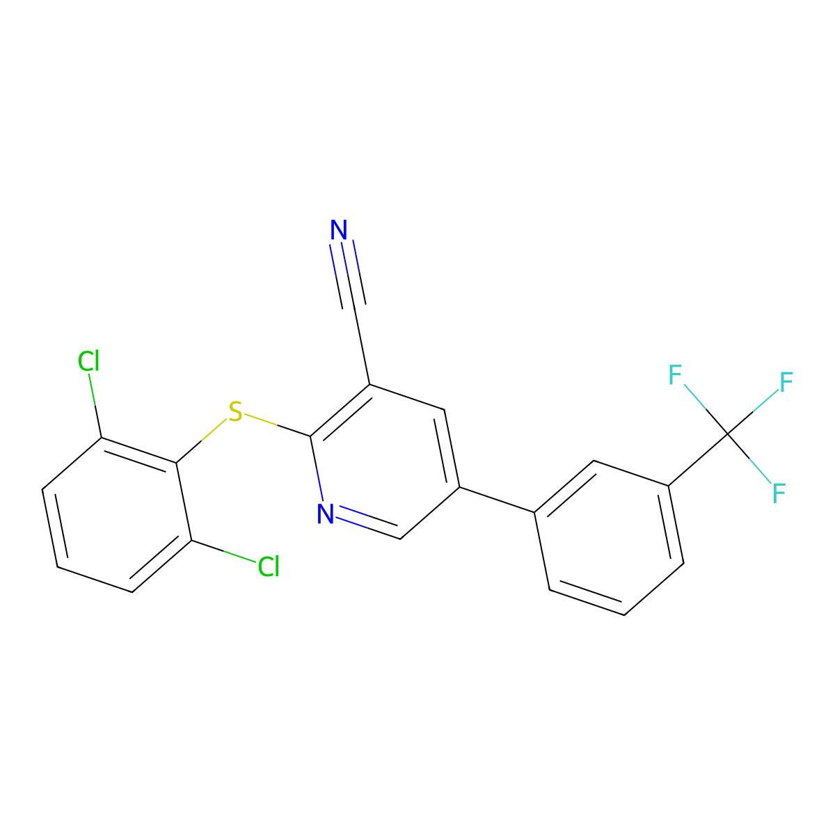 2-[(2,6-Dichlorophenyl)sulfanyl]-5-[3-(trifluoromethyl)phenyl]nicotinonitrile molecular structure, CAS 338964-85-5