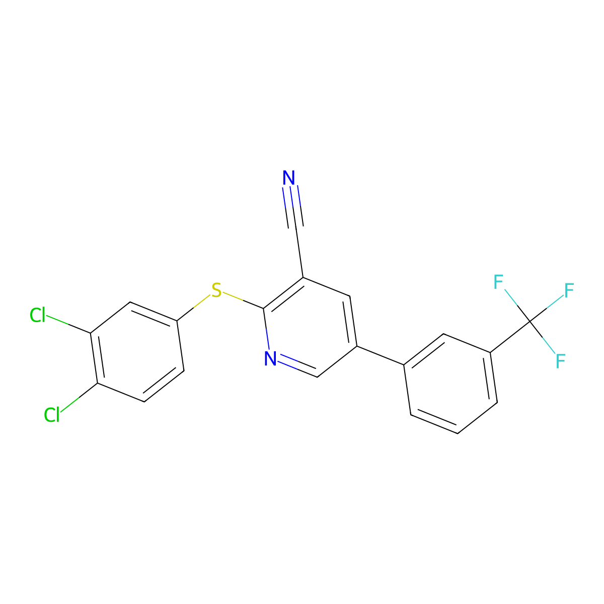 2-[(3,4-Dichlorophenyl)sulfanyl]-5-[3-(trifluoromethyl)phenyl]nicotinonitrile molecular structure, CAS 338964-87-7