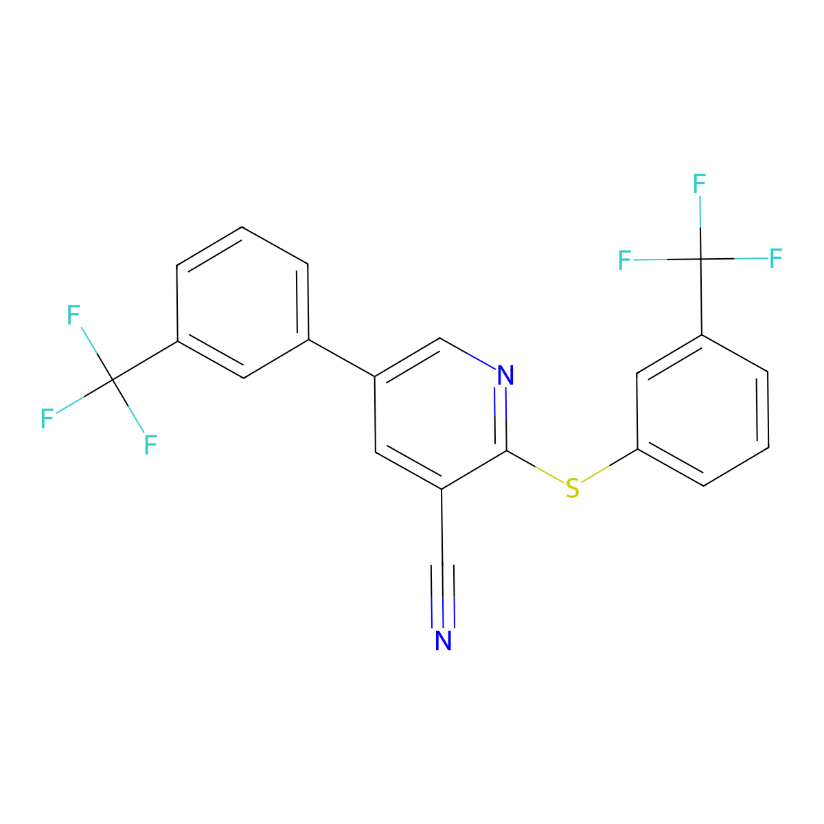 5-[3-(Trifluoromethyl)phenyl]-2-{[3-(trifluoromethyl)phenyl]sulfanyl}nicotinonitrile molecular structure, CAS 338964-89-9