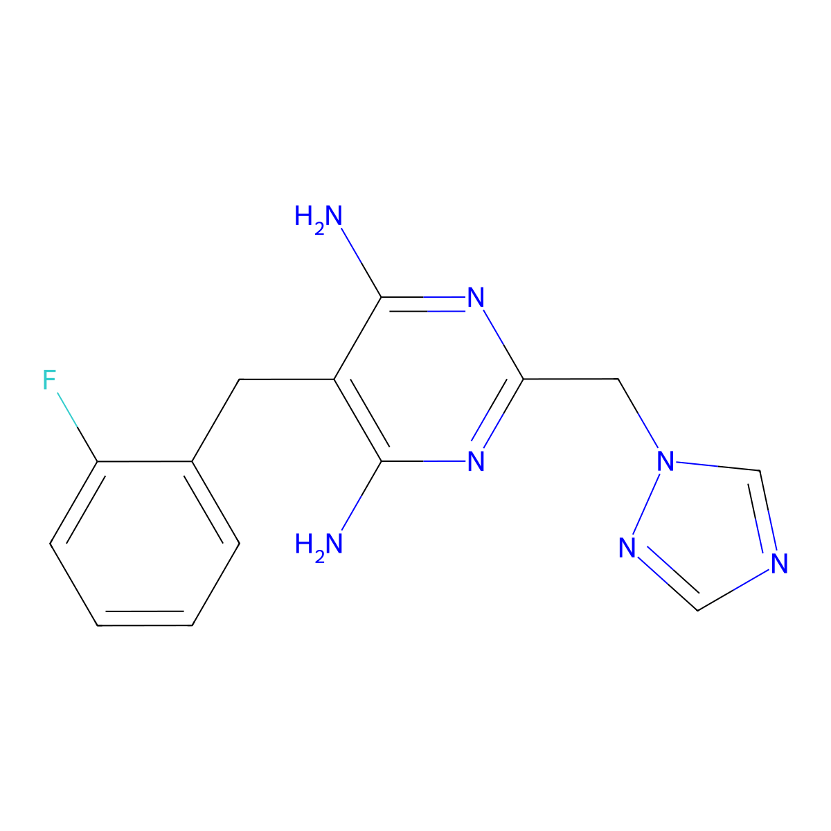 6-amino-5-(2-fluorobenzyl)-2-(1H-1,2,4-triazol-1-ylmethyl)-4-pyrimidinylamine molecular structure, CAS 338965-24-5