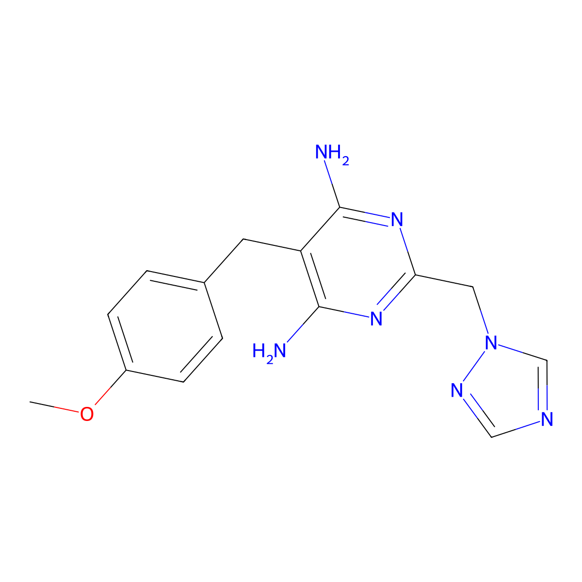 6-amino-5-(4-methoxybenzyl)-2-(1H-1,2,4-triazol-1-ylmethyl)-4-pyrimidinylamine molecular structure, CAS 338965-25-6
