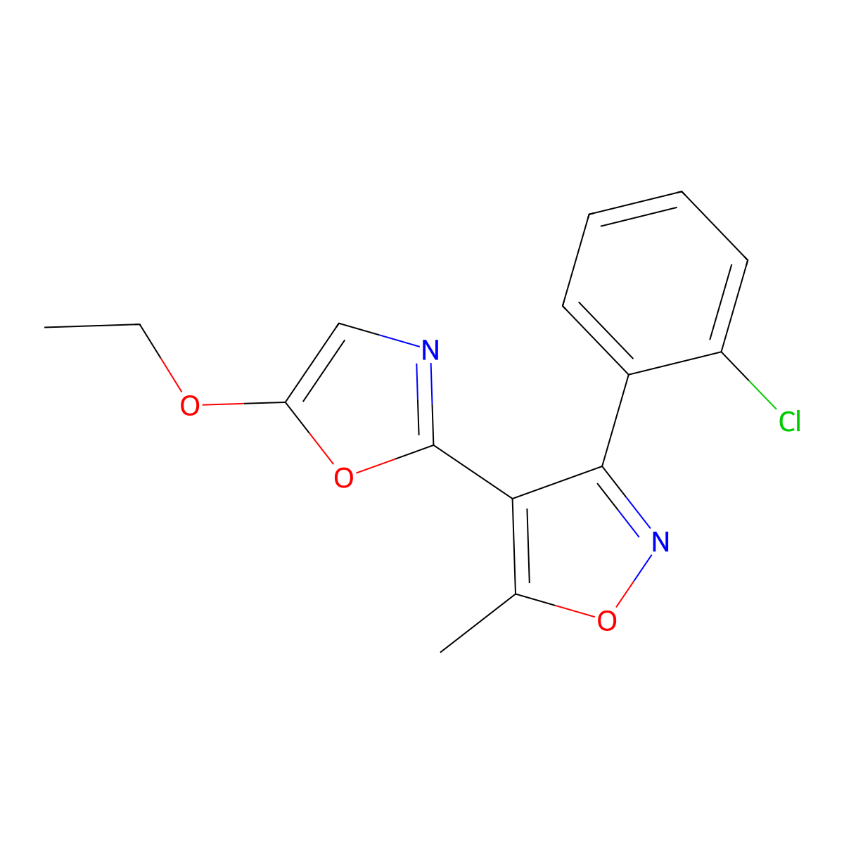 3-(2-Chlorophenyl)-4-(5-ethoxy-1,3-oxazol-2-yl)-5-methyl-1,2-oxazole molecular structure, CAS 338965-30-3