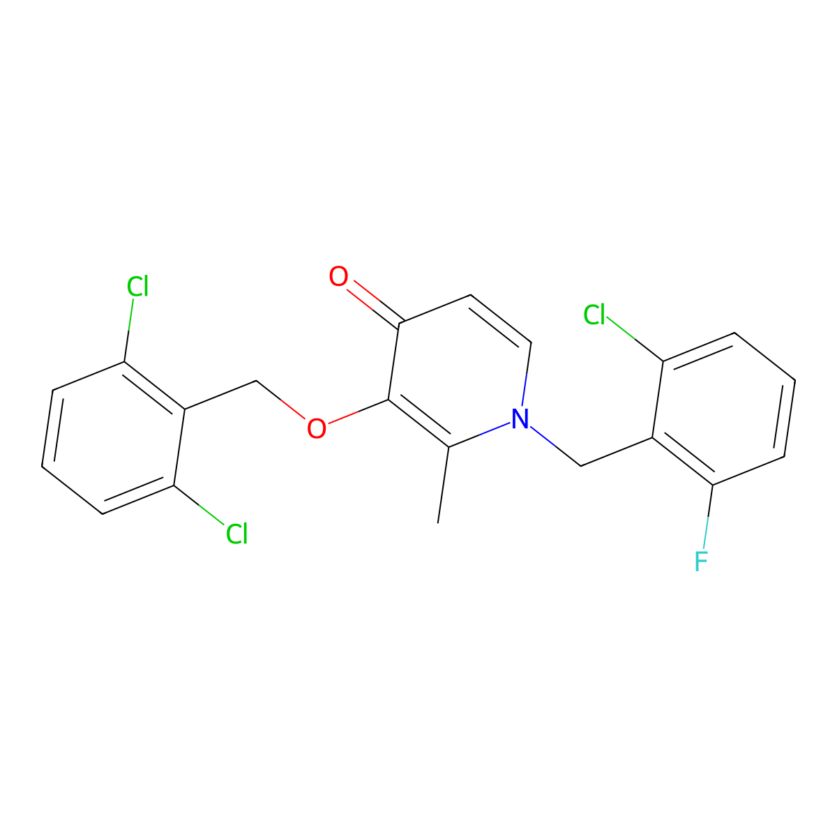 1-(2-Chloro-6-fluorobenzyl)-3-((2,6-dichlorobenzyl)oxy)-2-methyl-4(1H)-pyridinone molecular structure, CAS 338965-33-6