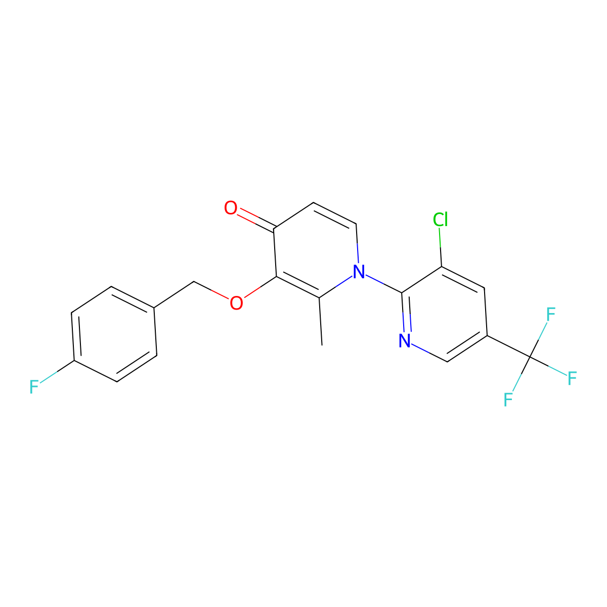 1-(3-Chloro-5-(trifluoromethyl)-2-pyridinyl)-3-((4-fluorobenzyl)oxy)-2-methyl-4(1H)-pyridinone molecular structure, CAS 338965-58-5