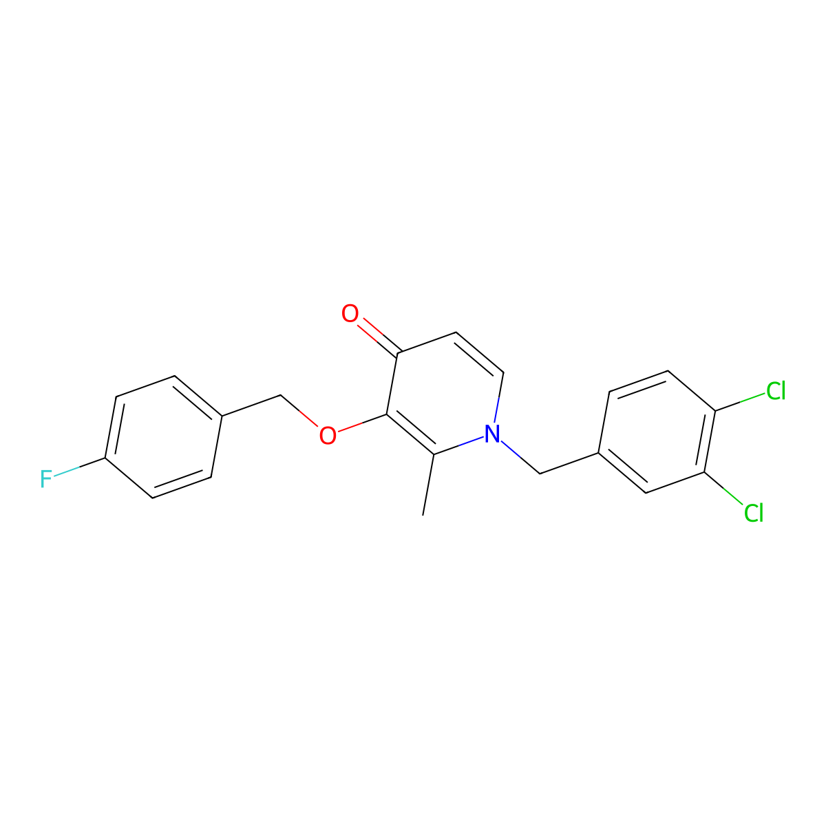 1-(3,4-Dichlorobenzyl)-3-((4-fluorobenzyl)oxy)-2-methyl-4(1H)-pyridinone molecular structure, CAS 338965-61-0