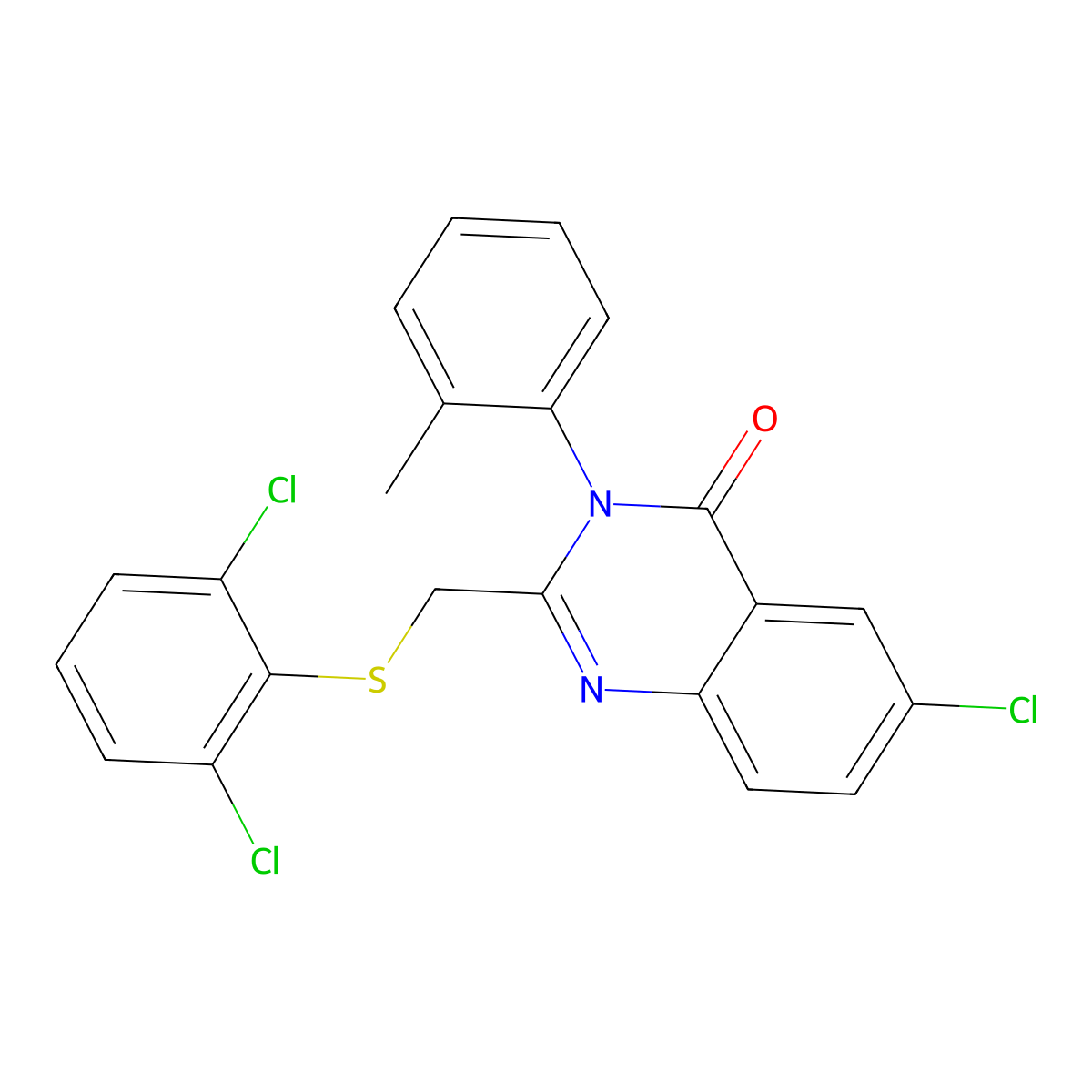 6-Chloro-2-[(2,6-dichlorophenyl)sulfanylmethyl]-3-(2-methylphenyl)quinazolin-4-one molecular structure, CAS 338965-69-8