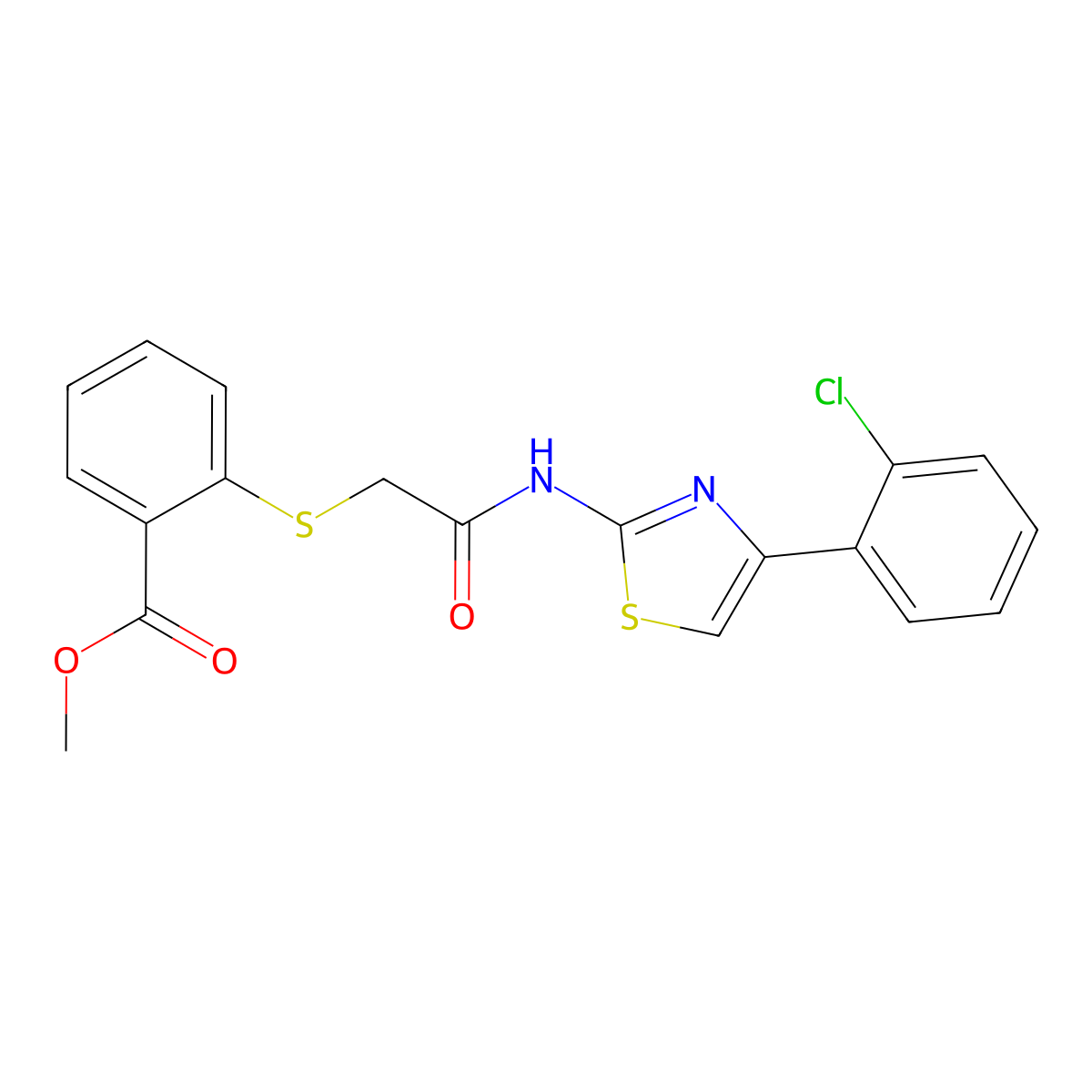 Methyl 2-[({[4-(2-chlorophenyl)-1,3-thiazol-2-yl]carbamoyl}methyl)sulfanyl]benzoate molecular structure, CAS 338965-71-2