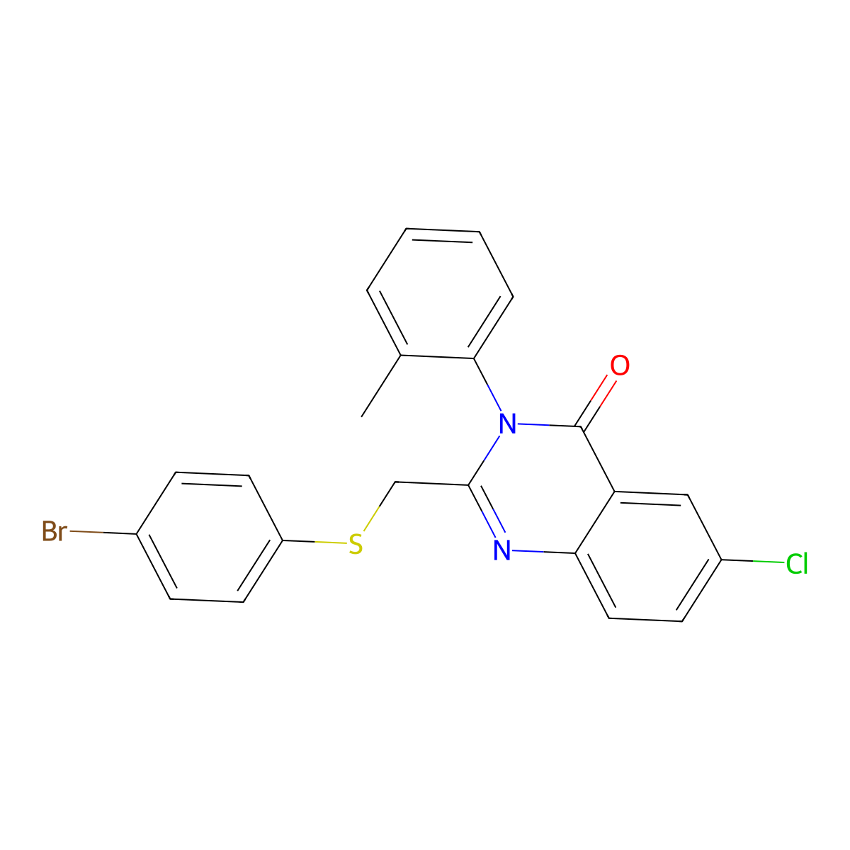 2-[(4-Bromophenyl)sulfanylmethyl]-6-chloro-3-(2-methylphenyl)quinazolin-4-one molecular structure, CAS 338965-72-3